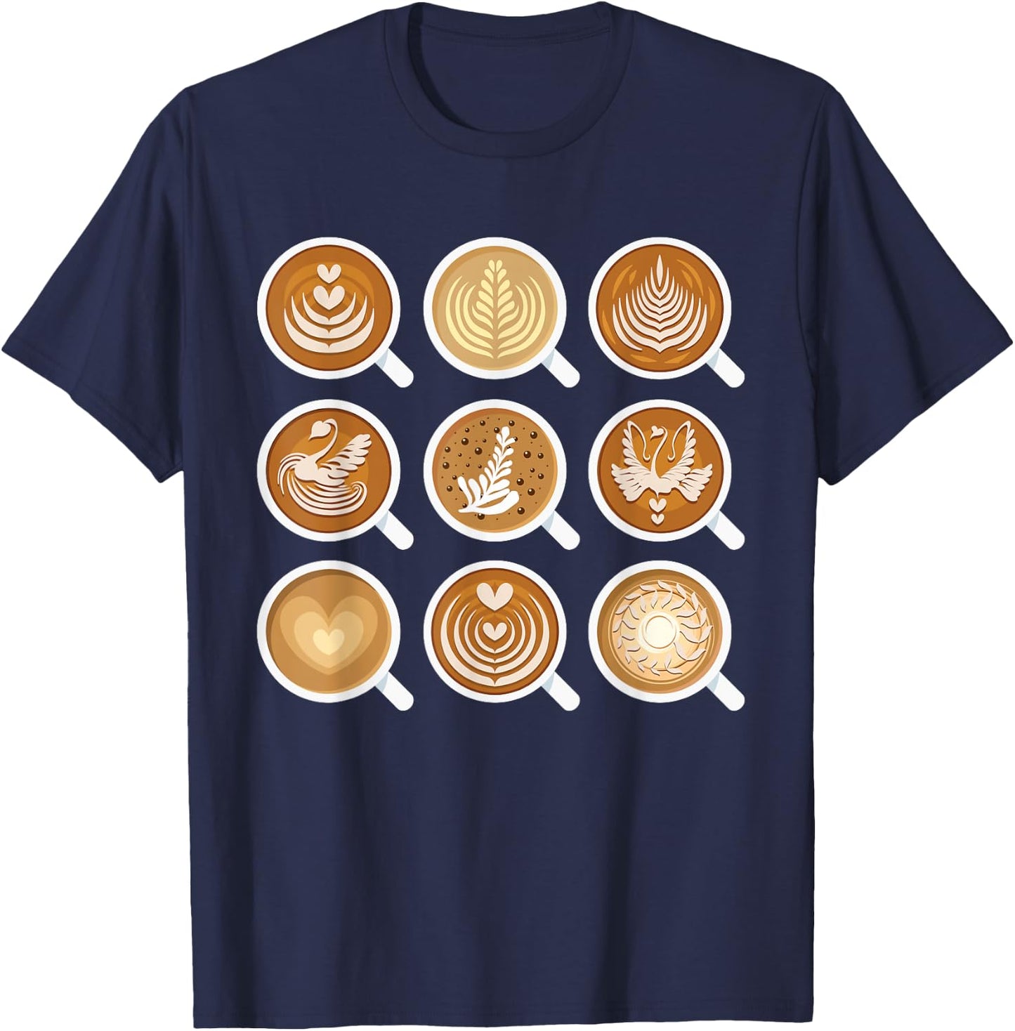 Barista Art - Lattes in 9 Coffee Mugs Cool T Shirt T-Shirt - T-Shirt | Navy