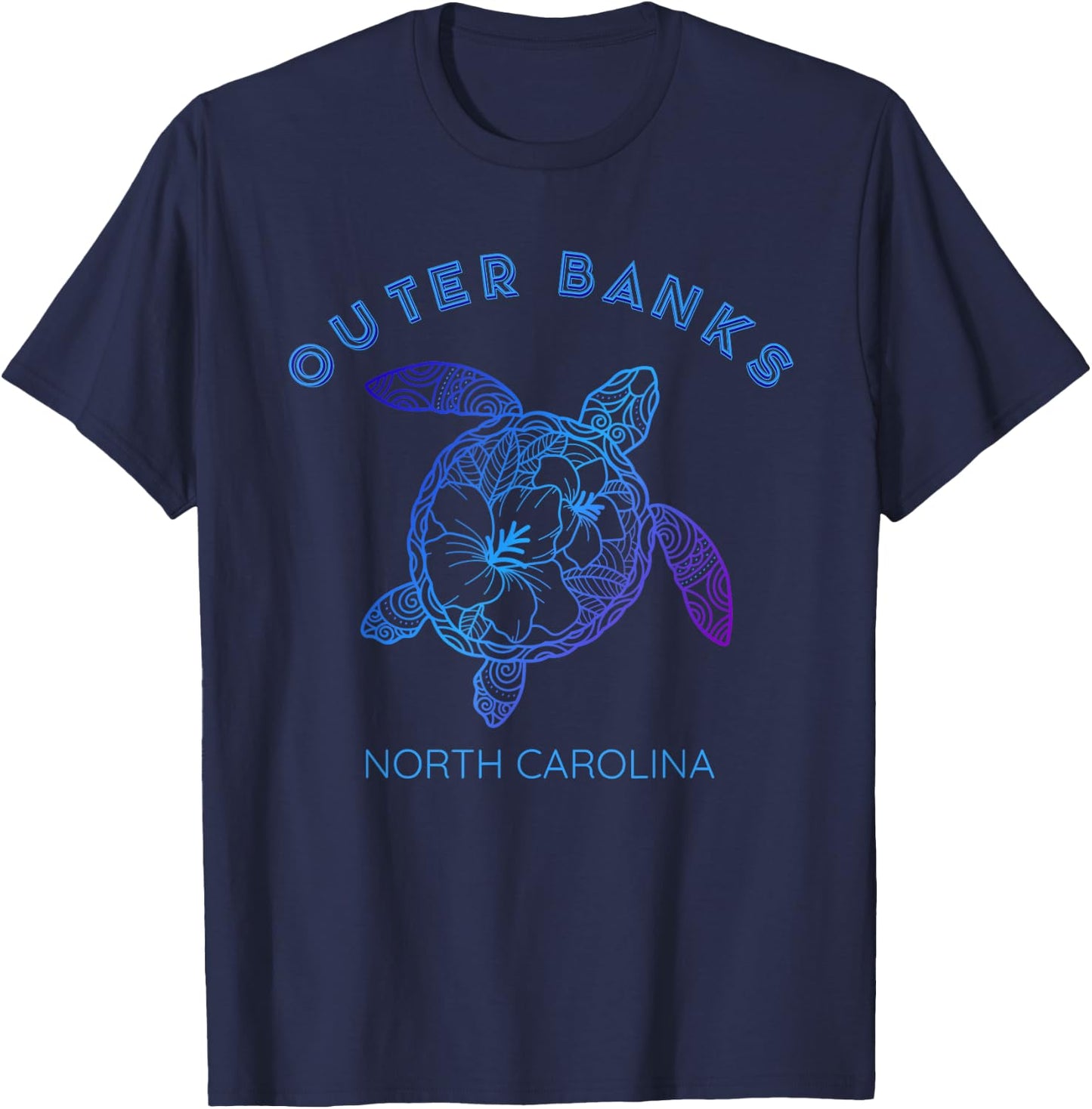 Floral Beach Sea Turtle Art North Carolina OBX Outer Banks T-Shirt - T-Shirt | Navy