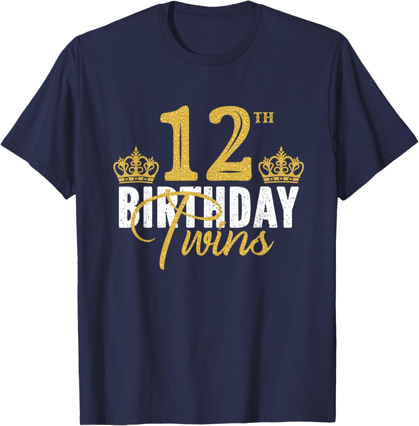 12th Birthday Twins 12 Years Old Party Idea For Boy And Girl T-Shirt - T-Shirt | Navy