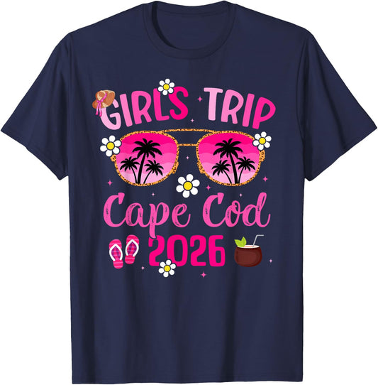 Girl’s Trip Cape Cod 2026 Besties Beach Vacation Group T-Shirt - T-Shirt | Navy