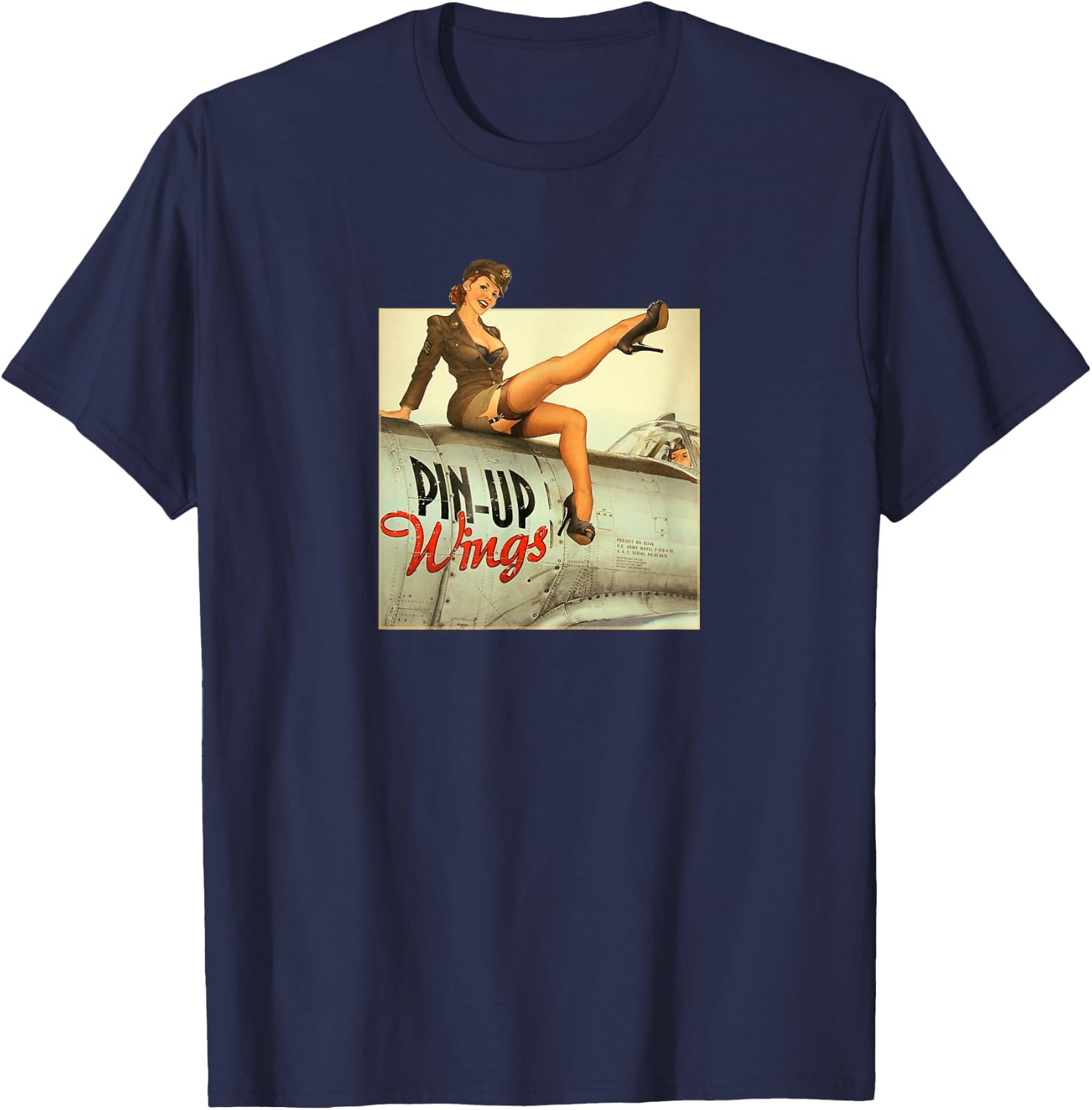 WW2 Pin Up Girl Wings Vintage Poster T-Shirt - T-Shirt | Navy