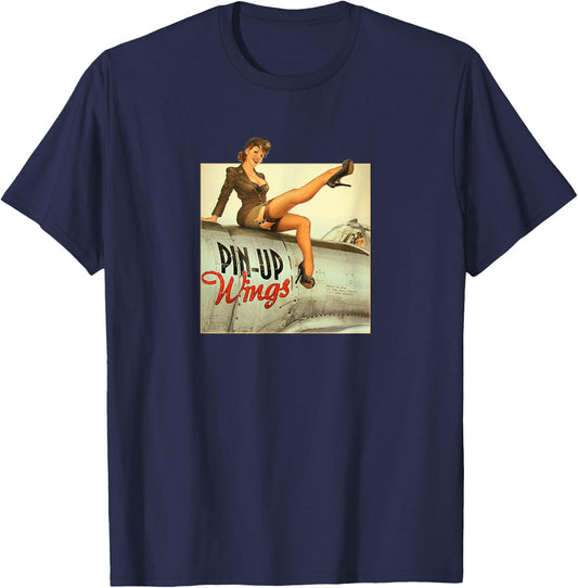 WW2 Pin Up Girl Wings Vintage Poster T-Shirt - T-Shirt | Navy