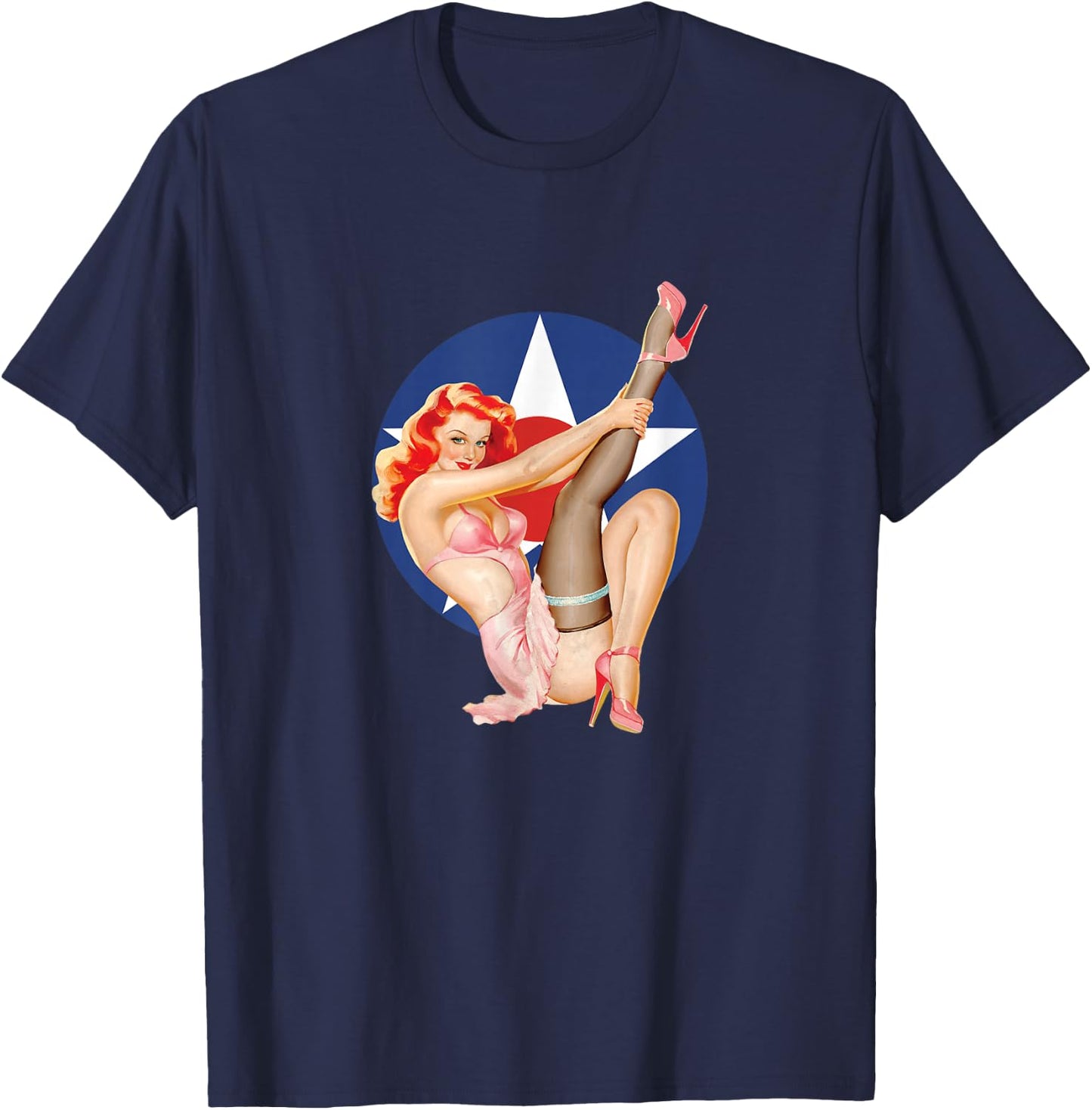 Vintage Patriotic Pinup Girl T-Shirt - T-Shirt | Navy