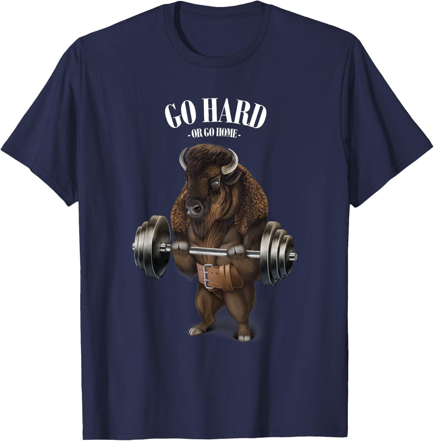 Bison Buffalo Bull Weightlifting in Fitness Gym T-Shirt - T-Shirt | Navy