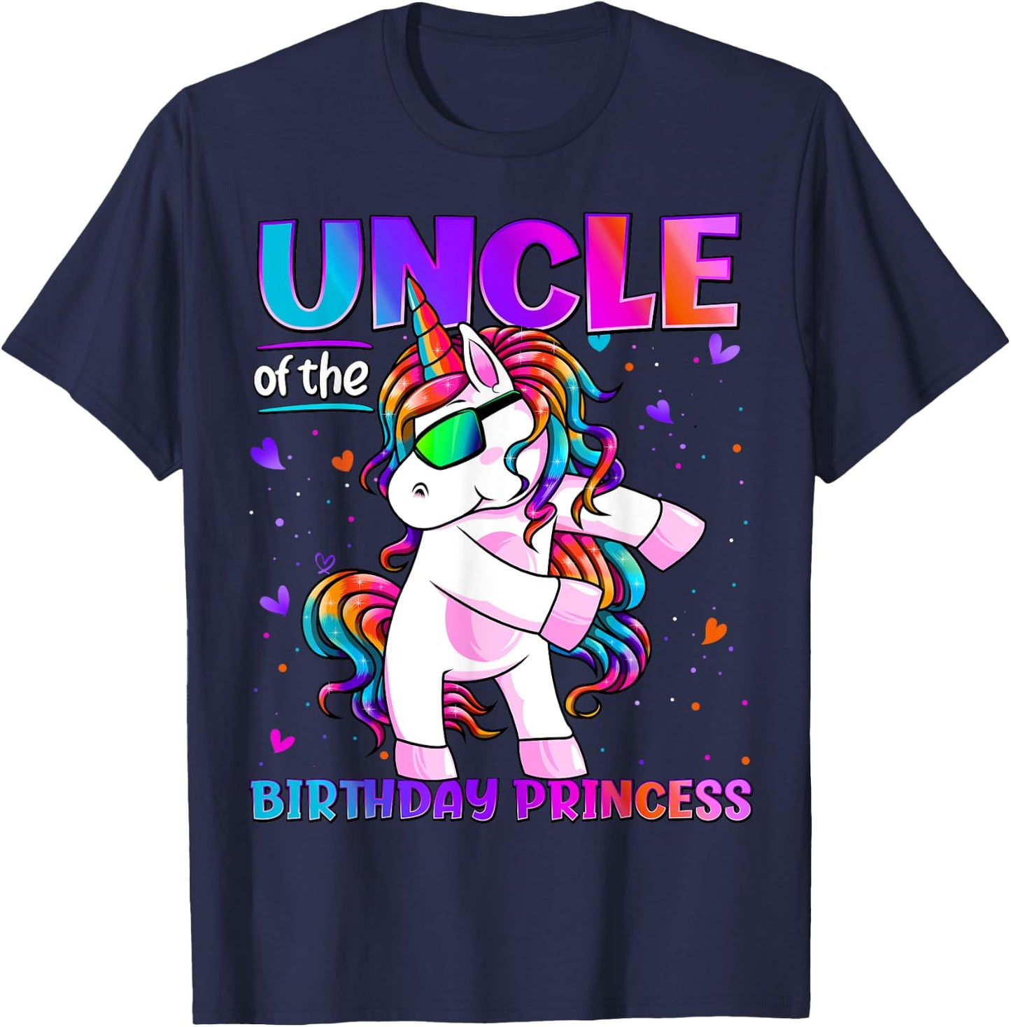 Uncle of the Birthday Princess Flossing Unicorn Uncle T-Shirt - T-Shirt | Navy