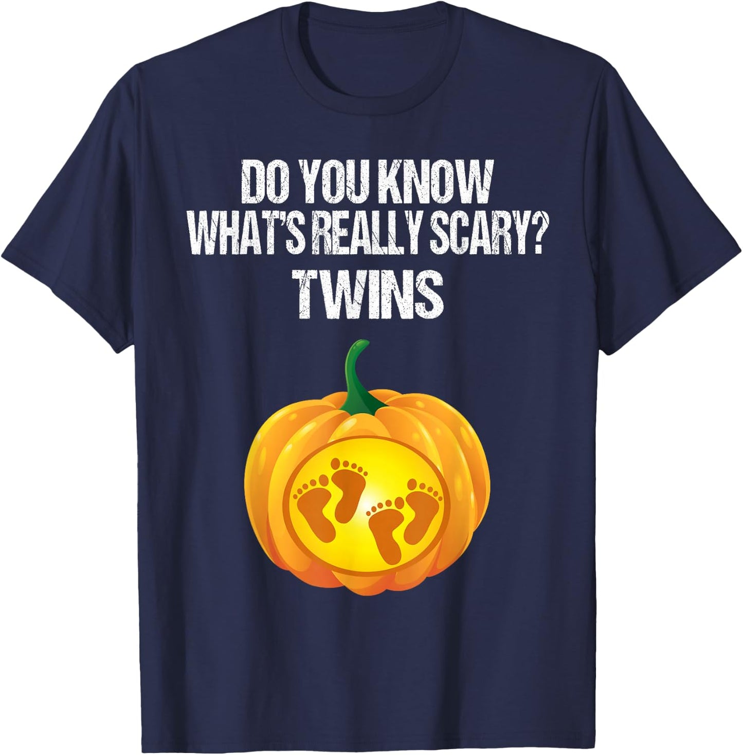 Pumpkin Belly Shirt Pregnancy Announcement Halloween Twins T-Shirt - T-Shirt | Navy