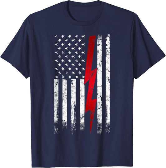Electrician American Flag Electrical Engineering Women Kids Men T-Shirt - T-Shirt | Navy
