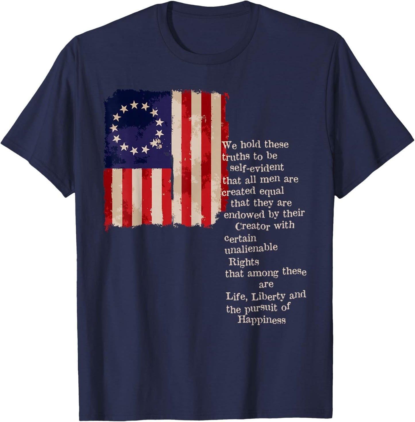 Betsy Ross American Flag the pursuit of Happiness T-Shirt - T-Shirt | Navy