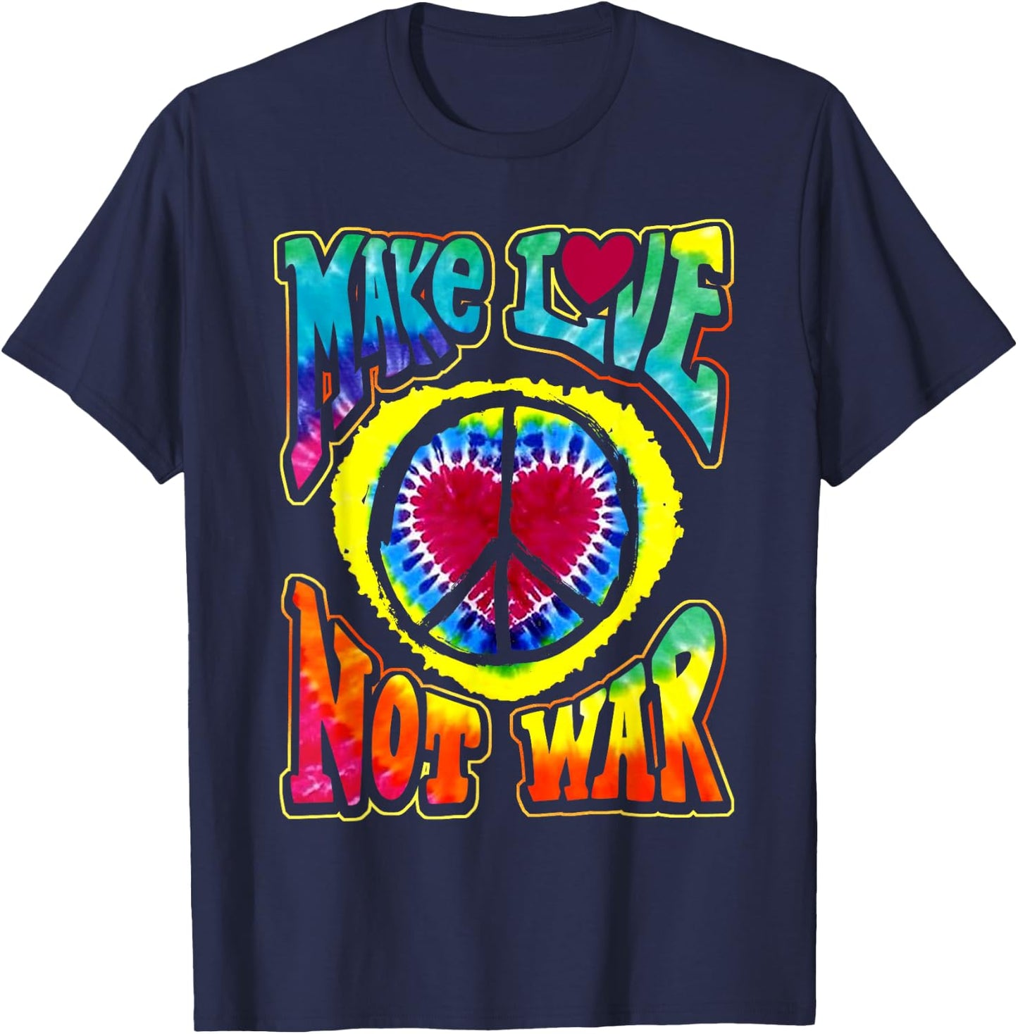 Retro Psychedelic Make Love Not War Hip Funky Radical T-Shirt - T-Shirt | Navy