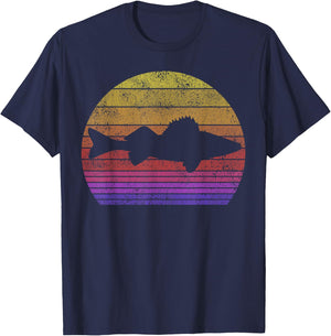 Walleye Fishing Retro Walleye Sauger Fisherman T-Shirt - T-Shirt | Navy