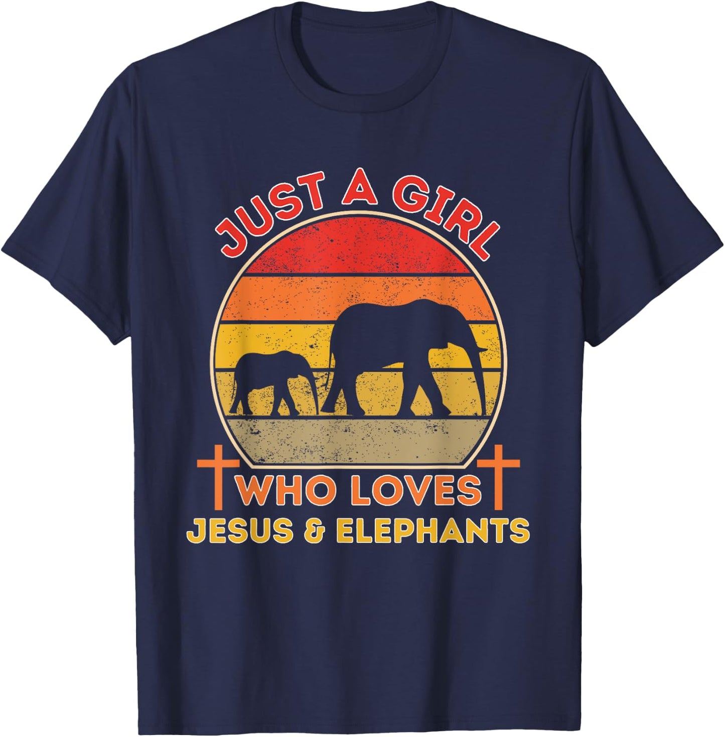 Just A Girl Who Loves Jesus And Elephants - Retro Christian T-Shirt - T-Shirt | Navy