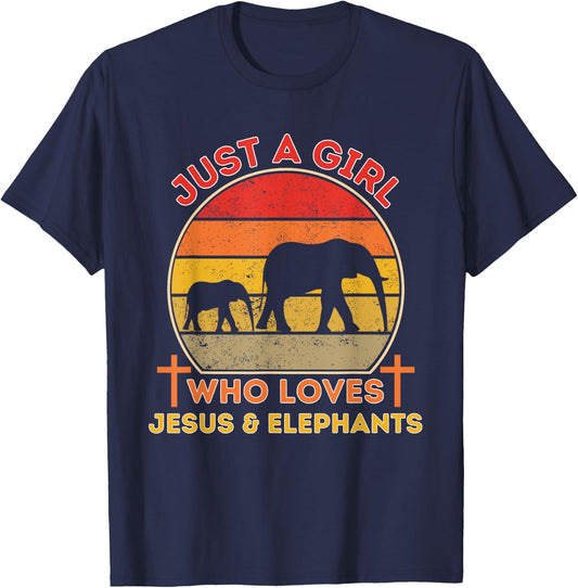 Just A Girl Who Loves Jesus And Elephants - Retro Christian T-Shirt - T-Shirt | Navy