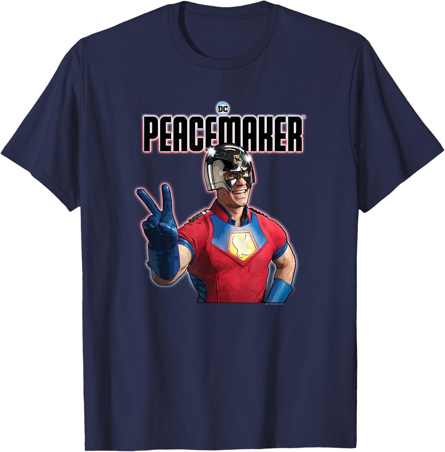 DC Comics Peacemaker Shinny Peace Sign Photo T-Shirt - T-Shirt | Navy