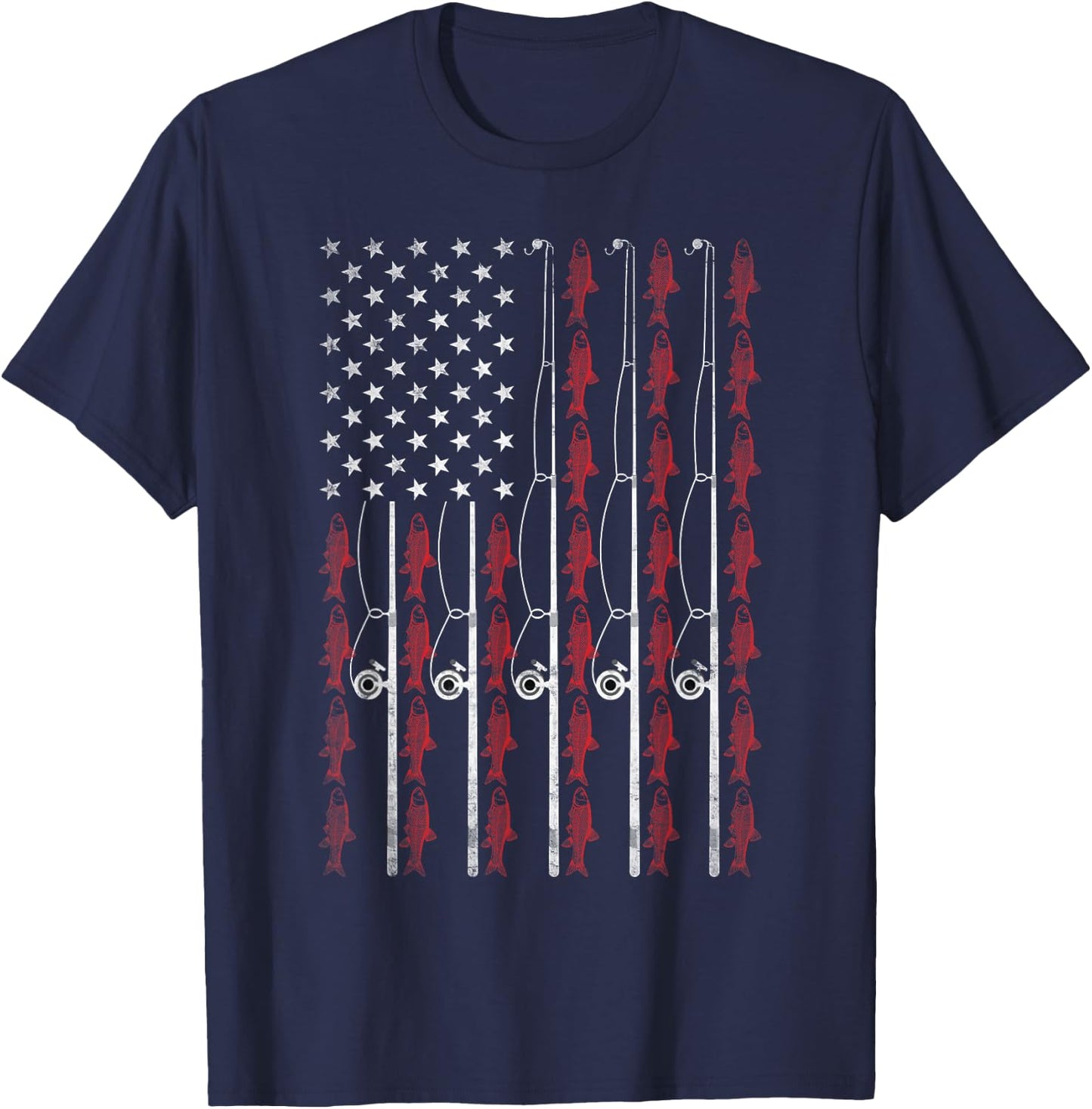 American Flag Fishing Shirt Men Women Patriotic Fisherman T-Shirt - T-Shirt | Navy