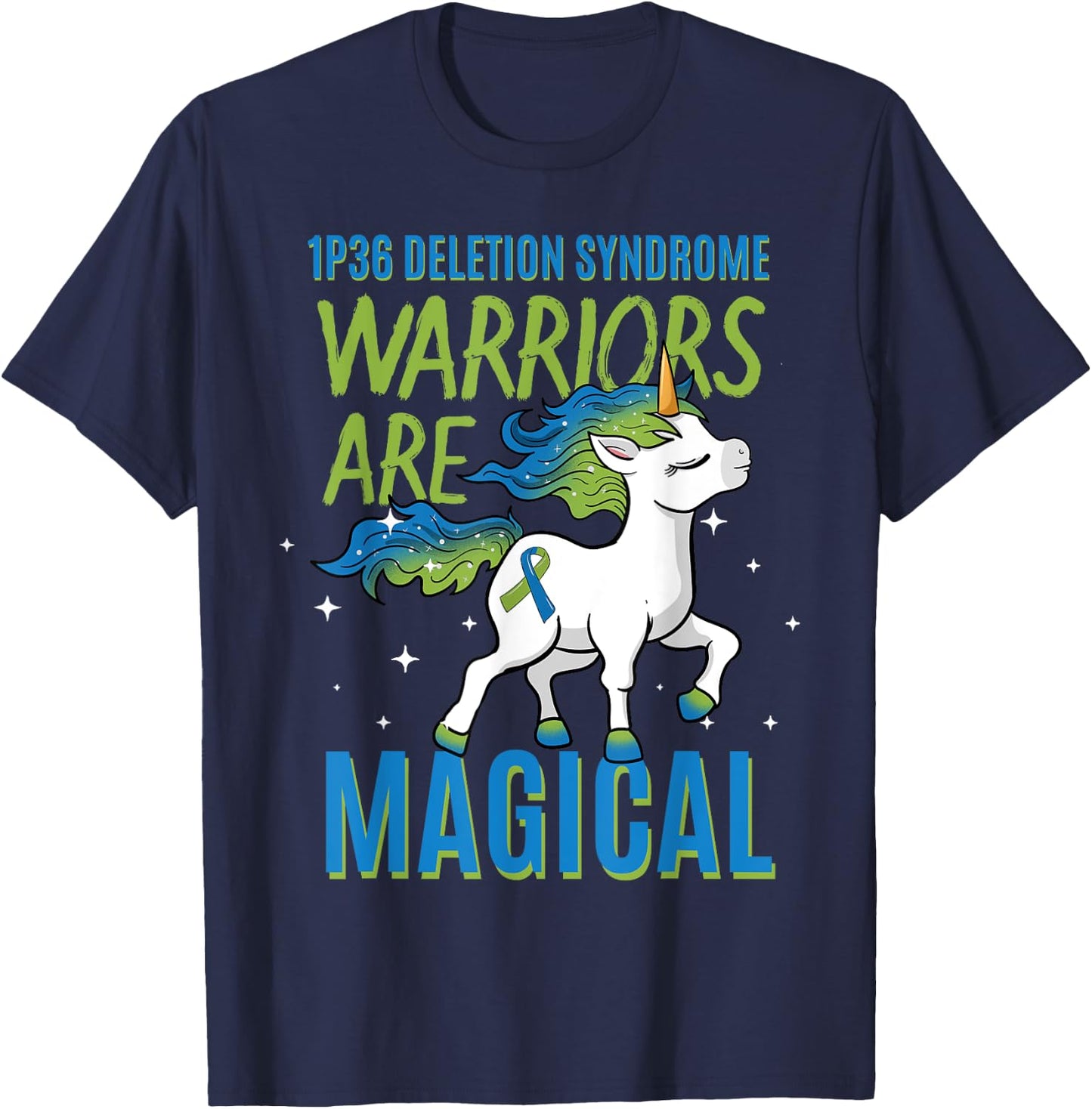 1P36 Deletion Syndrome Awareness Ribbon Unicorn Warrior T-Shirt - T-Shirt | Navy