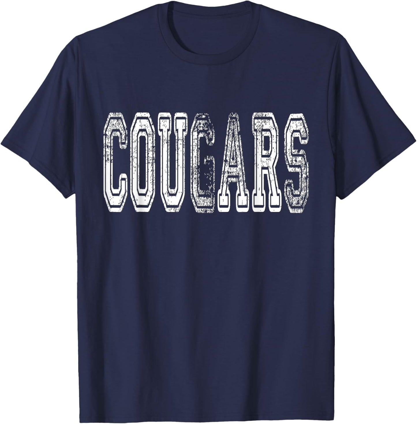 Cougars Mascot Distressed Vintage School Sports Name Fans T-Shirt - T-Shirt | Navy