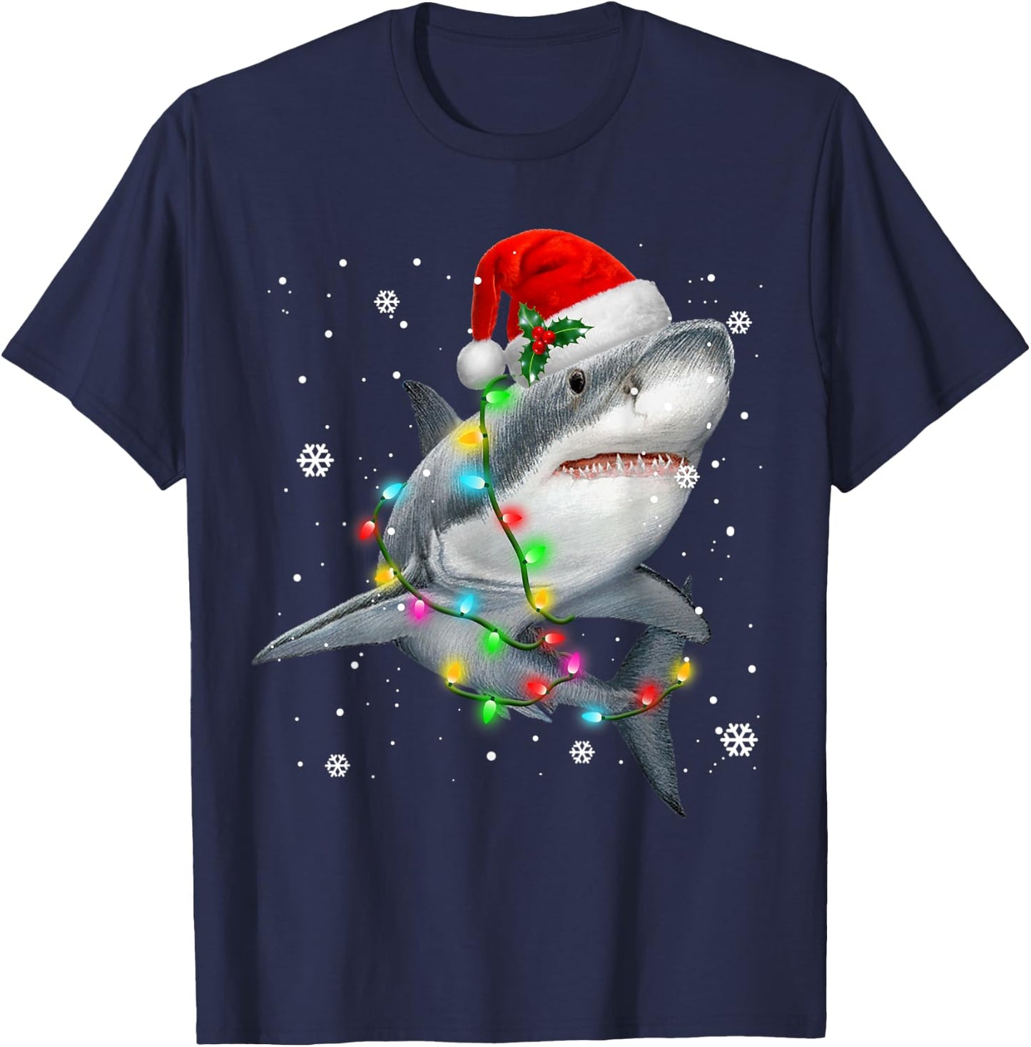 Sharks Tree Christmas Sweater Xmas Pet Animal Shark Lover T-Shirt - T-Shirt | Navy