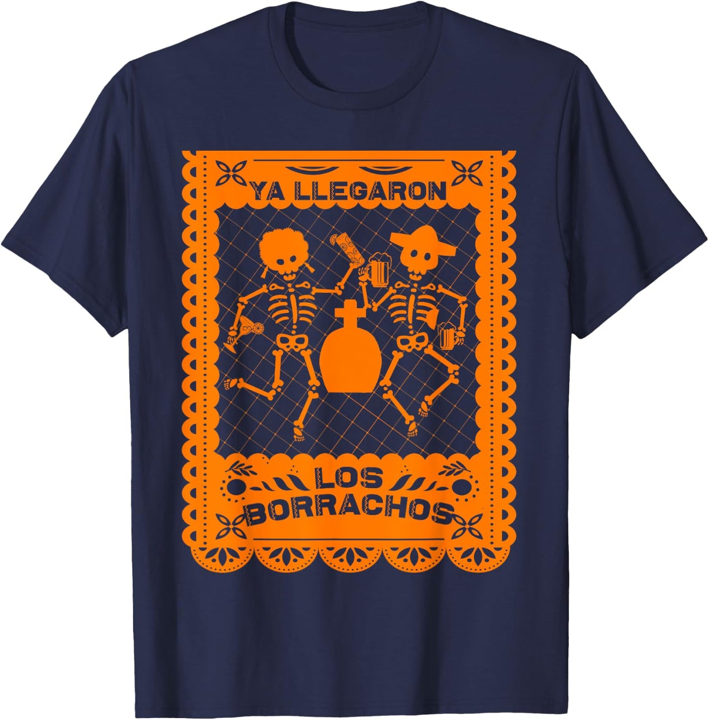 Day of the Dead Dia de Muertos Mexican Papel Picado Beer T-Shirt - T-Shirt | Navy