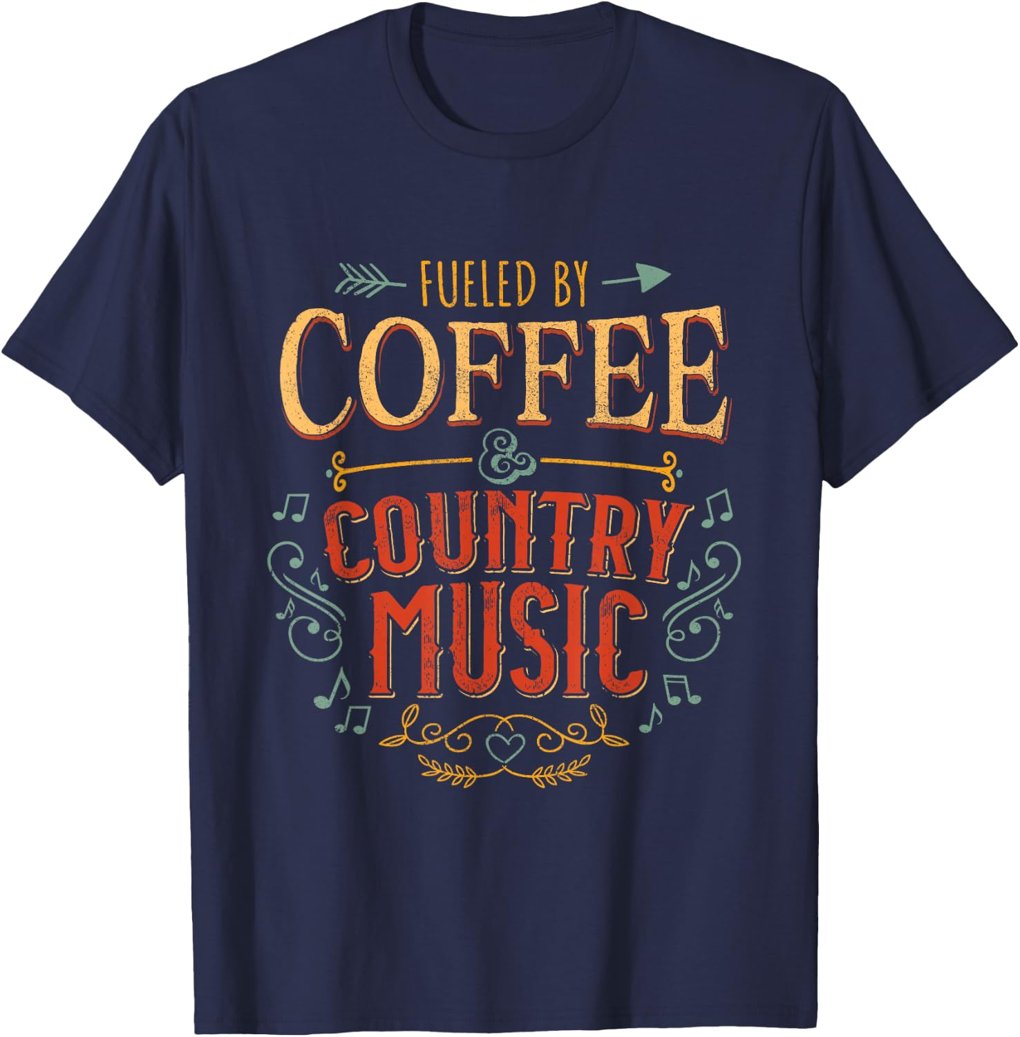 Fueled By Coffee and Country Music Cowgirl Coffee Drinker T-Shirt - T-Shirt | Navy