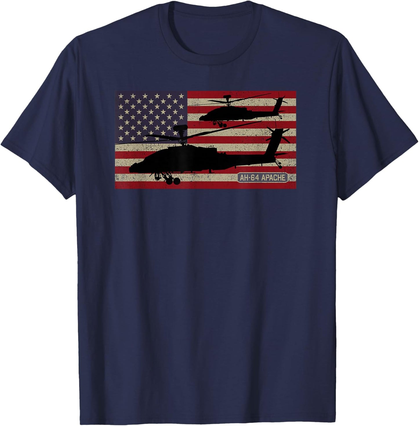 AH-64 Apache Helicopters Vintage USA Flag T-Shirt - T-Shirt | Navy