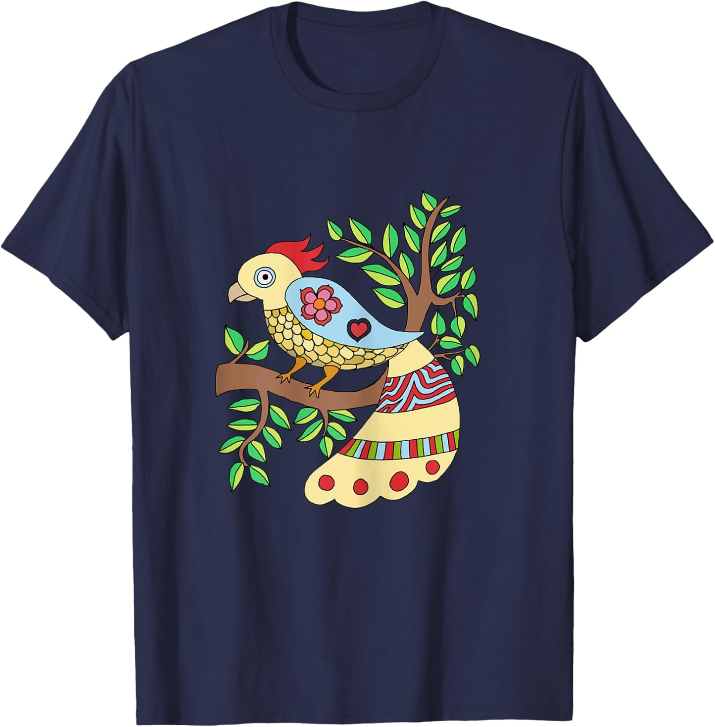 Bird Art Madhubani Style T-Shirt - T-Shirt | Navy