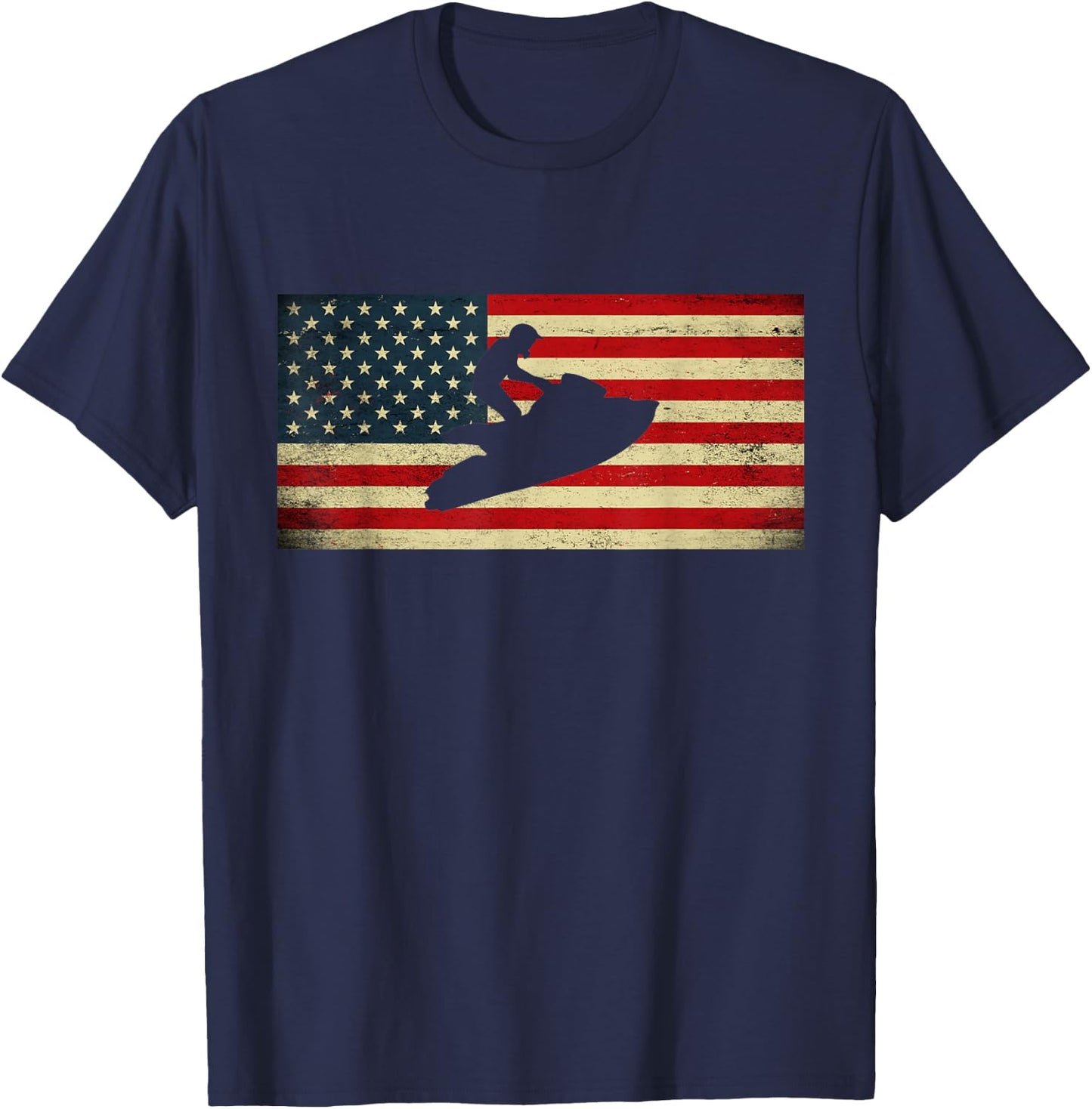 Patriotic American USA Flag Jet Skiing Jet Ski Lover T-Shirt - T-Shirt | Navy