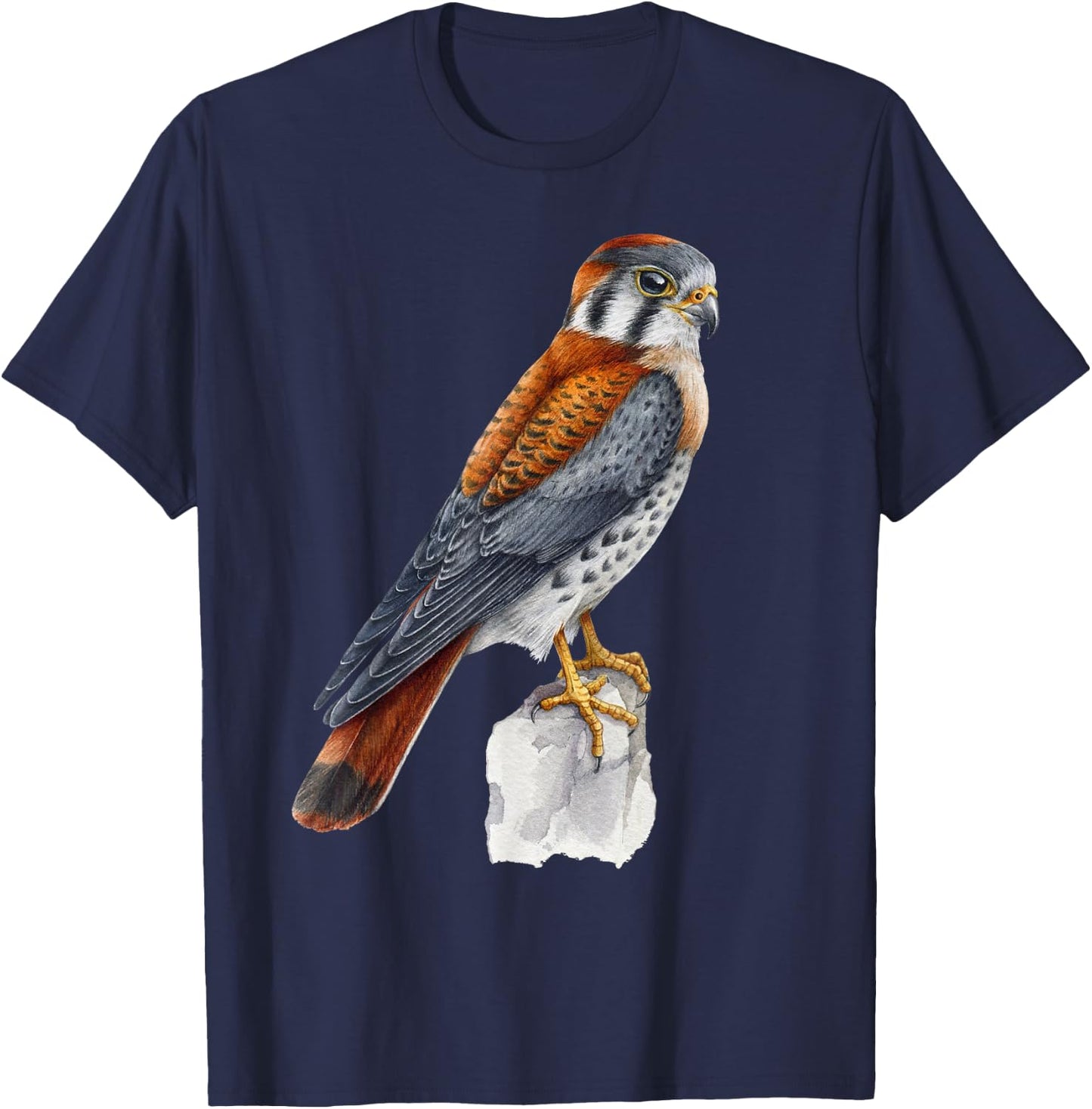 Floral Folk - Common Kestrel - Bird of Prey - Bird Watching T-Shirt - T-Shirt | Navy
