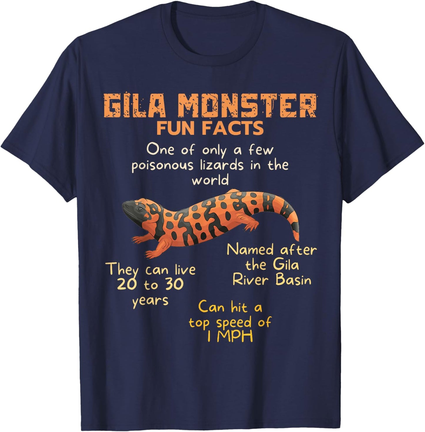 Gila Monster Fun Facts, Lizard Gila Monster T-Shirt - T-Shirt | Navy