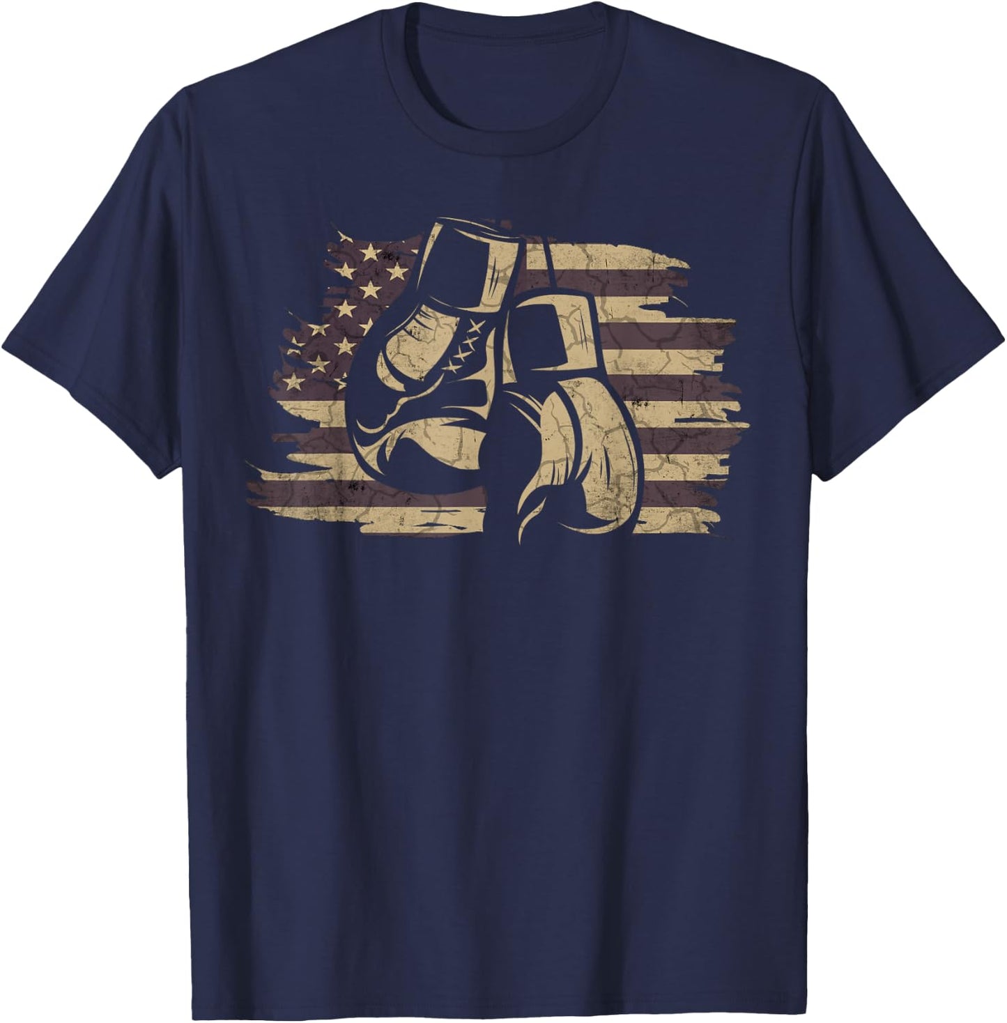 Boxing Gloves American Flag Retro Old School Boxing T-Shirt - T-Shirt | Navy