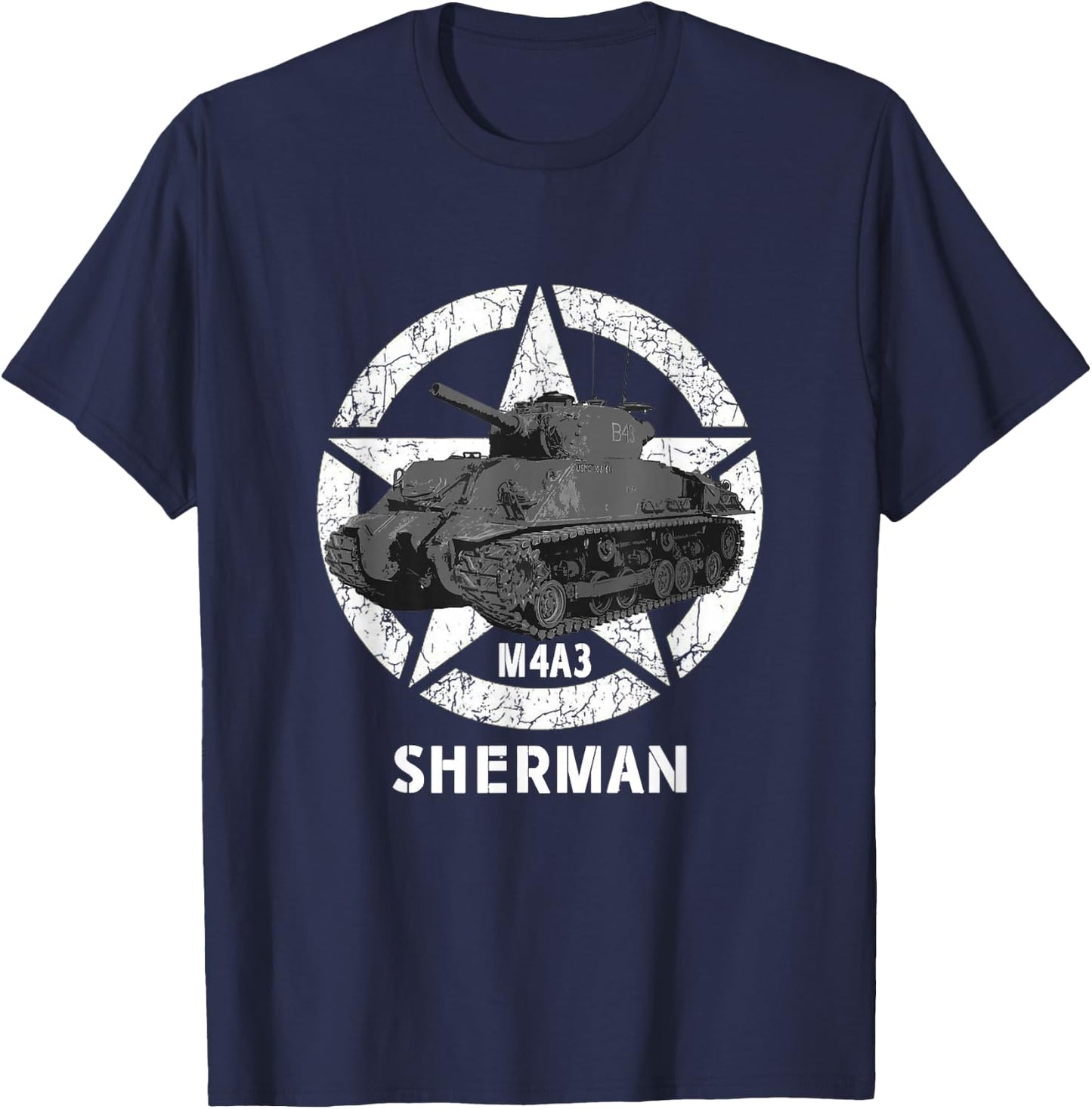 Sherman M4A3 WWII Army Tank History Vintage T-Shirt - T-Shirt | Navy