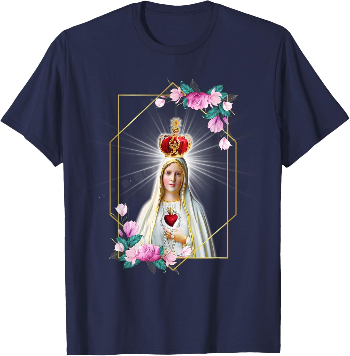 Our Lady of Fatima Immaculate Heart of Blessed Virgin Mary T-Shirt - T-Shirt | Navy