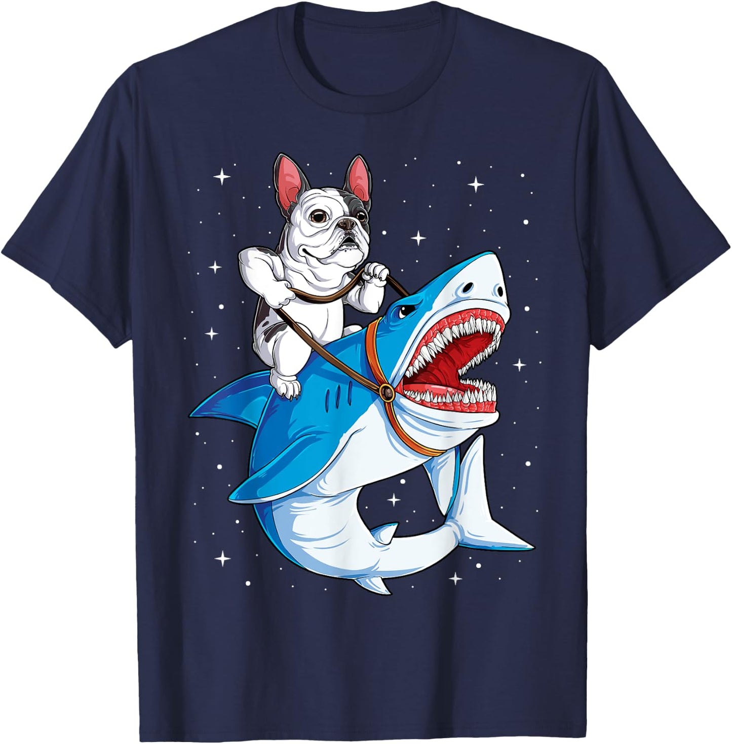 French Bulldog Riding Shark Jawsome Dog Lover Gifts Galaxy Men Women T-Shirt - T-Shirt | Navy