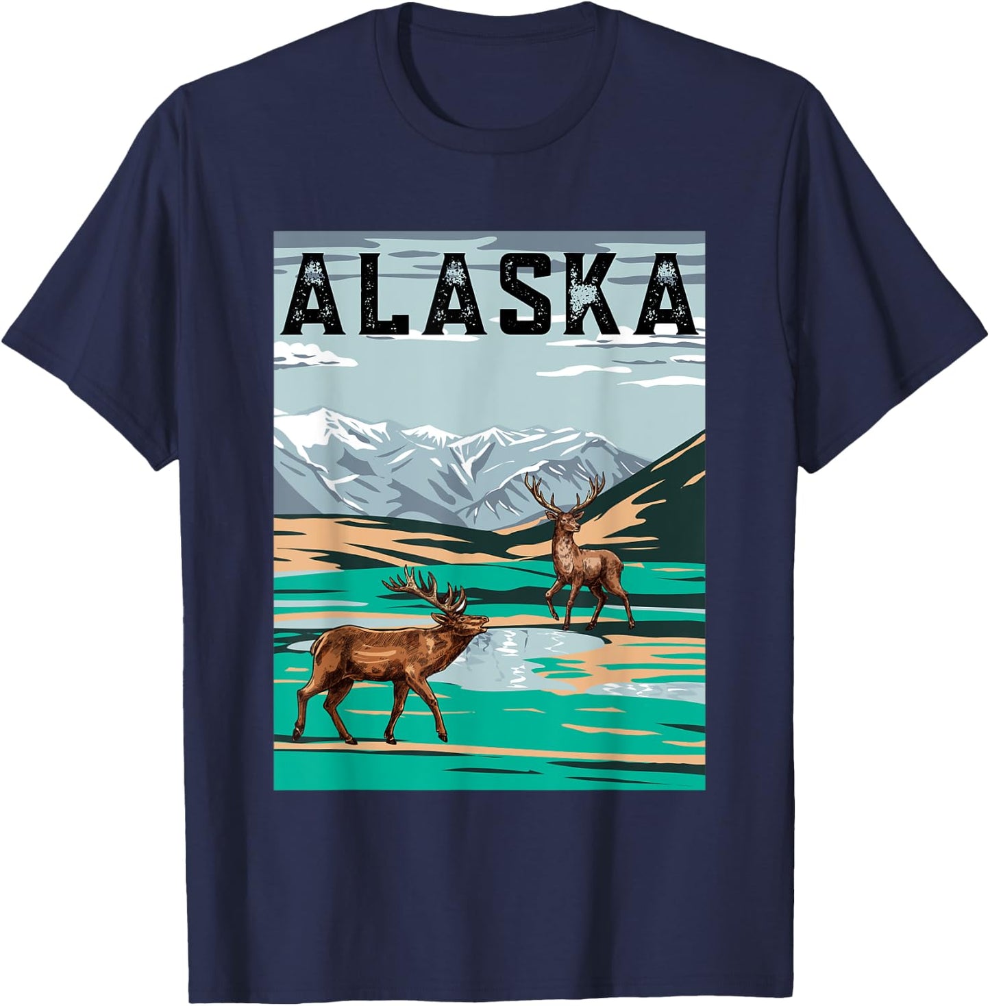 Vintage Alaska Hunting Deer design Men Women Boy Girl Kids T-Shirt - T-Shirt | Navy