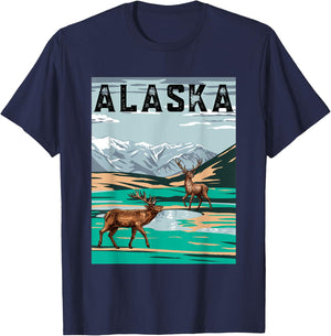 Vintage Alaska Hunting Deer design Men Women Boy Girl Kids T-Shirt - T-Shirt | Navy