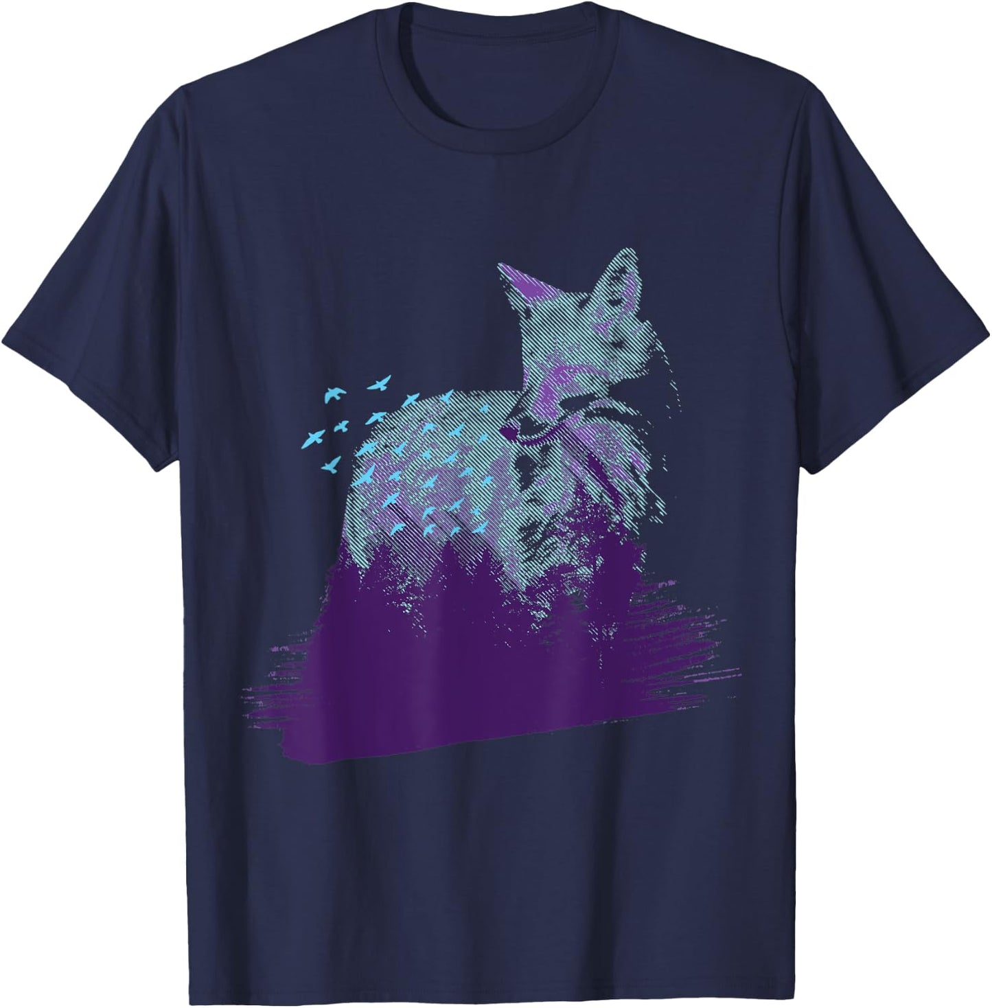 Arctic Fox Forest Landscape White Arctic Fox Lover Animal T-Shirt - T-Shirt | Navy