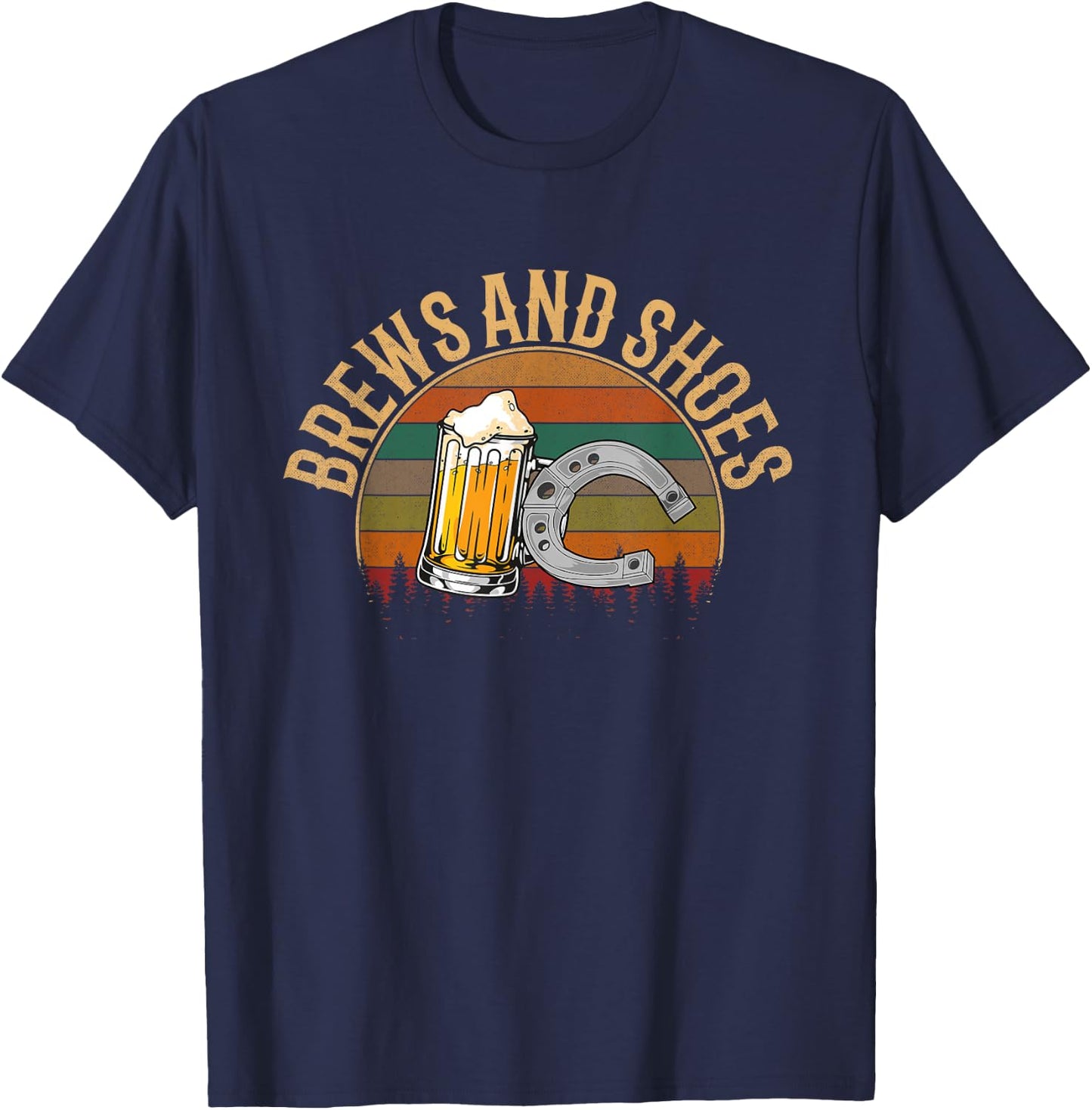 Brews and Shoes, Horseshoe Pitching T-Shirt - T-Shirt | Navy