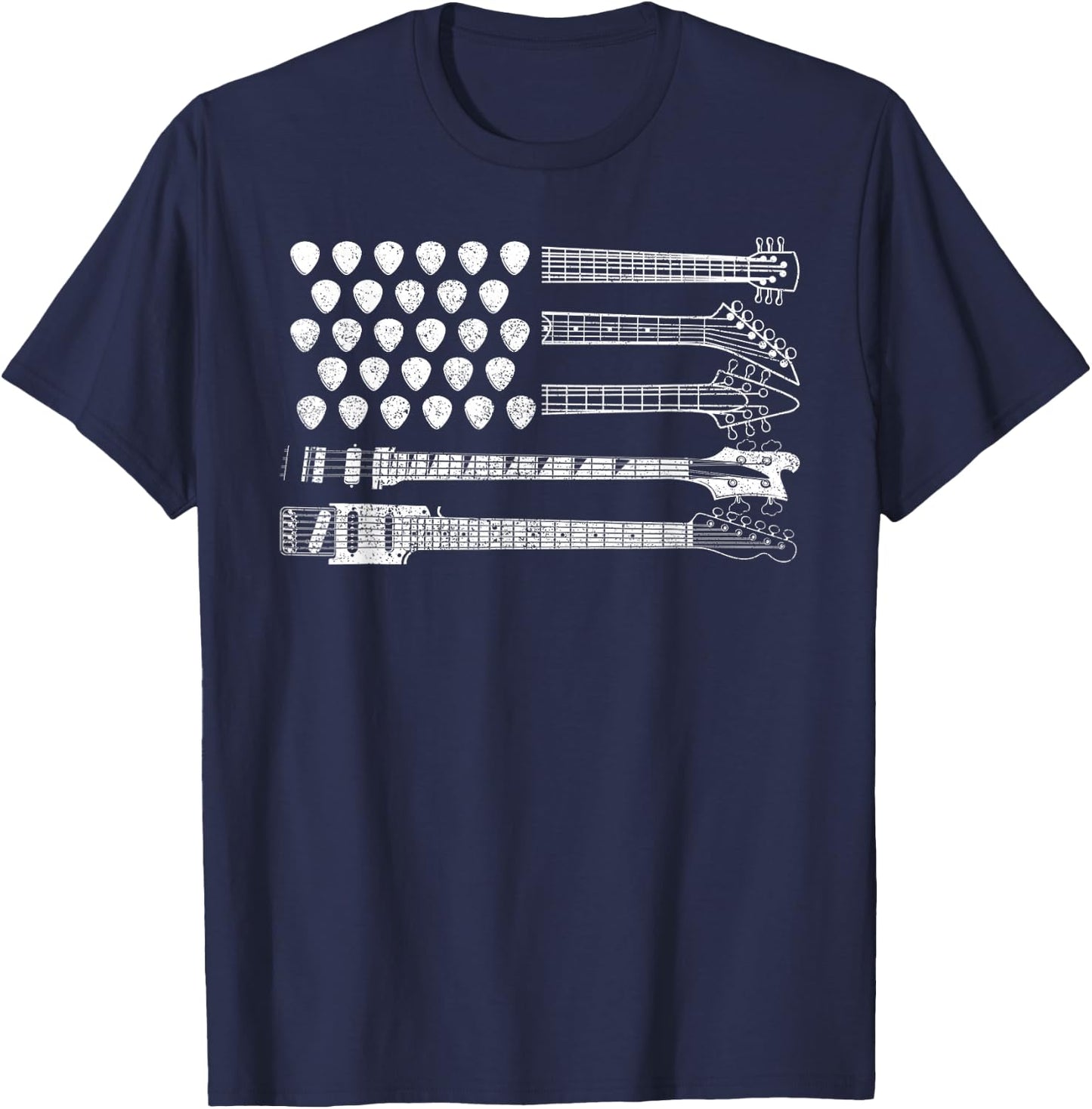 Lets Rock Rock n Roll Guitar Retro USA Flag T-Shirt - T-Shirt | Navy