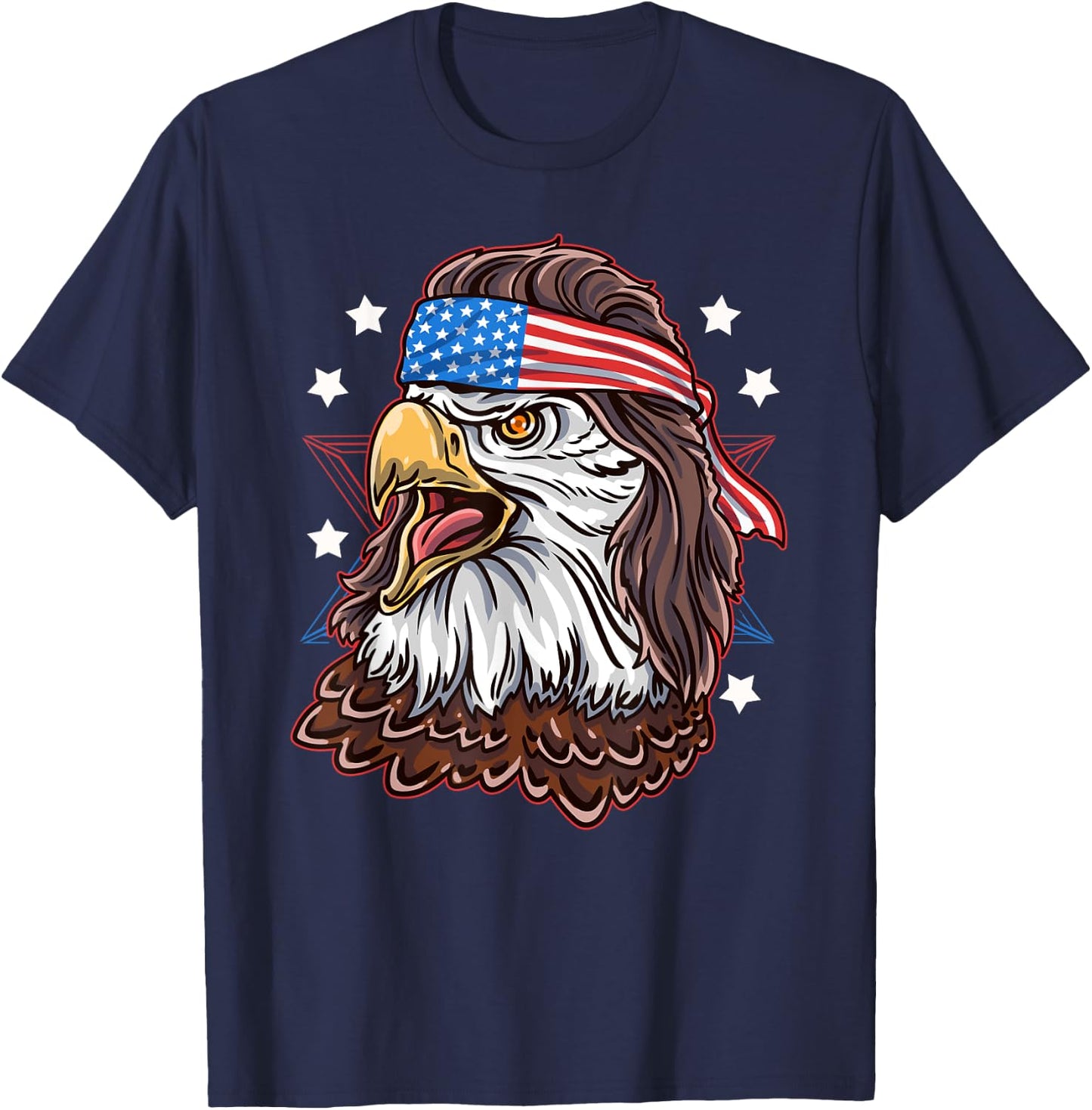 Funny Redneck 80s Patriotic Proud Mullet American Bald Eagle Women Men T-Shirt - T-Shirt | Navy