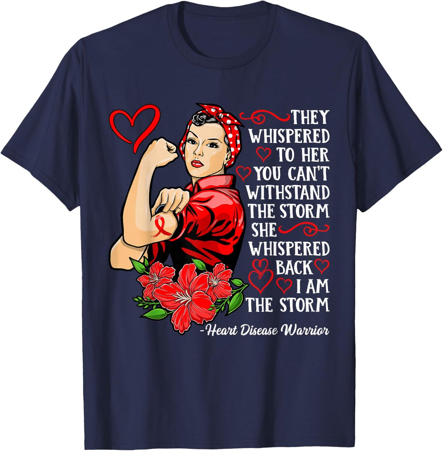 Warrior I Wear Red to Fight Heart Disease Awareness T-Shirt - T-Shirt | Navy