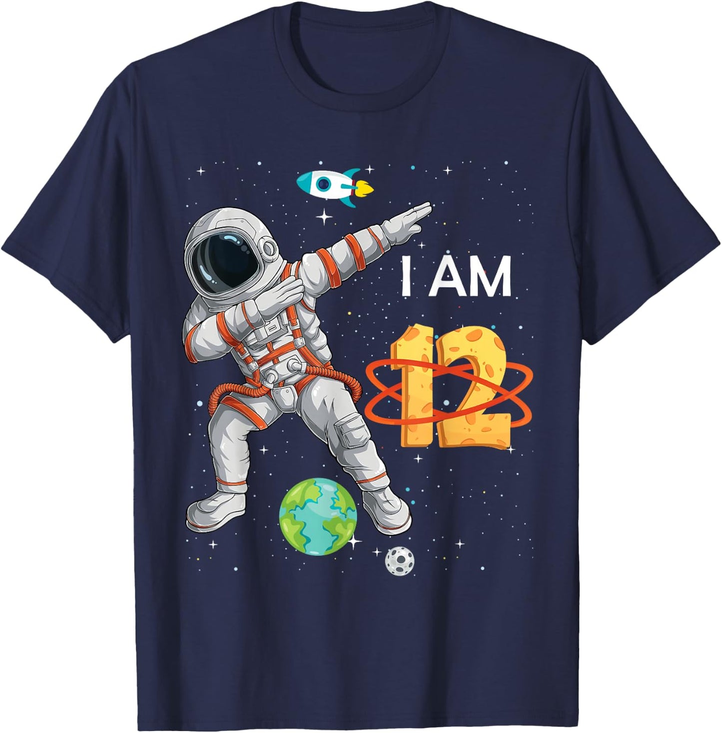 12 Years Old Birthday Boy Astronaut Space 12th B-Day T-Shirt - T-Shirt | Navy