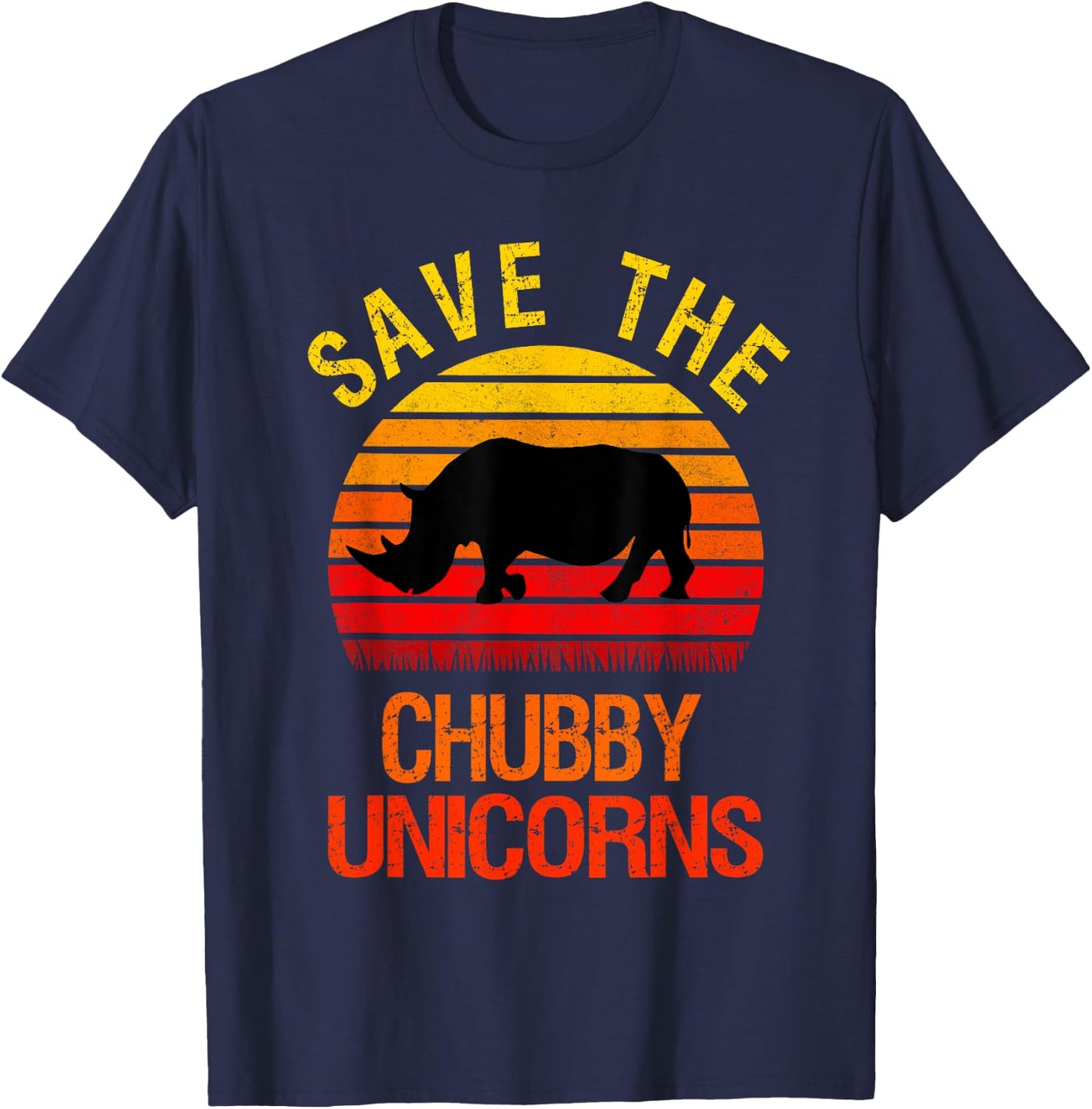 Save The Chubby Unicorns Retro Style Rhino T-Shirt - T-Shirt | Navy