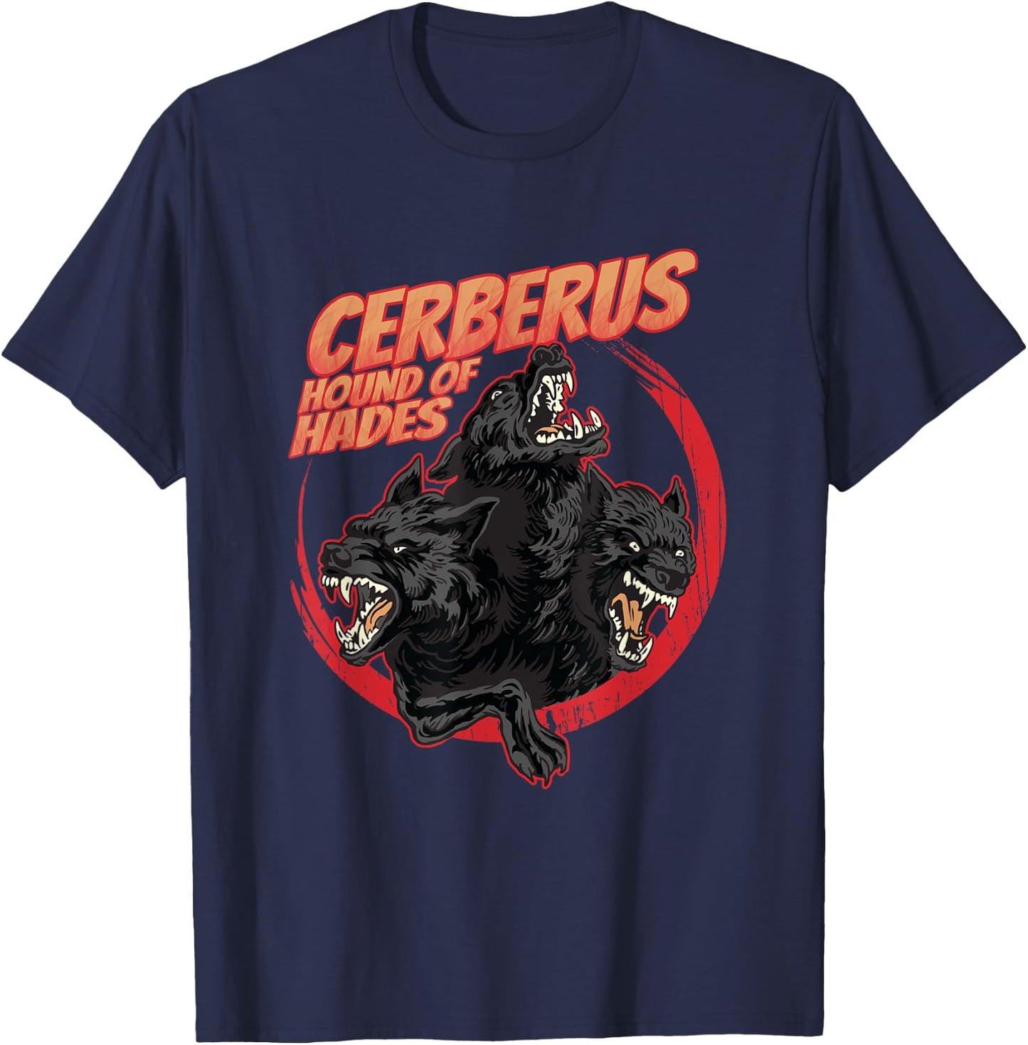 Retro 80s Cerberus Hellhound Greek Mythology Hound of Hades T-Shirt - T-Shirt | Navy