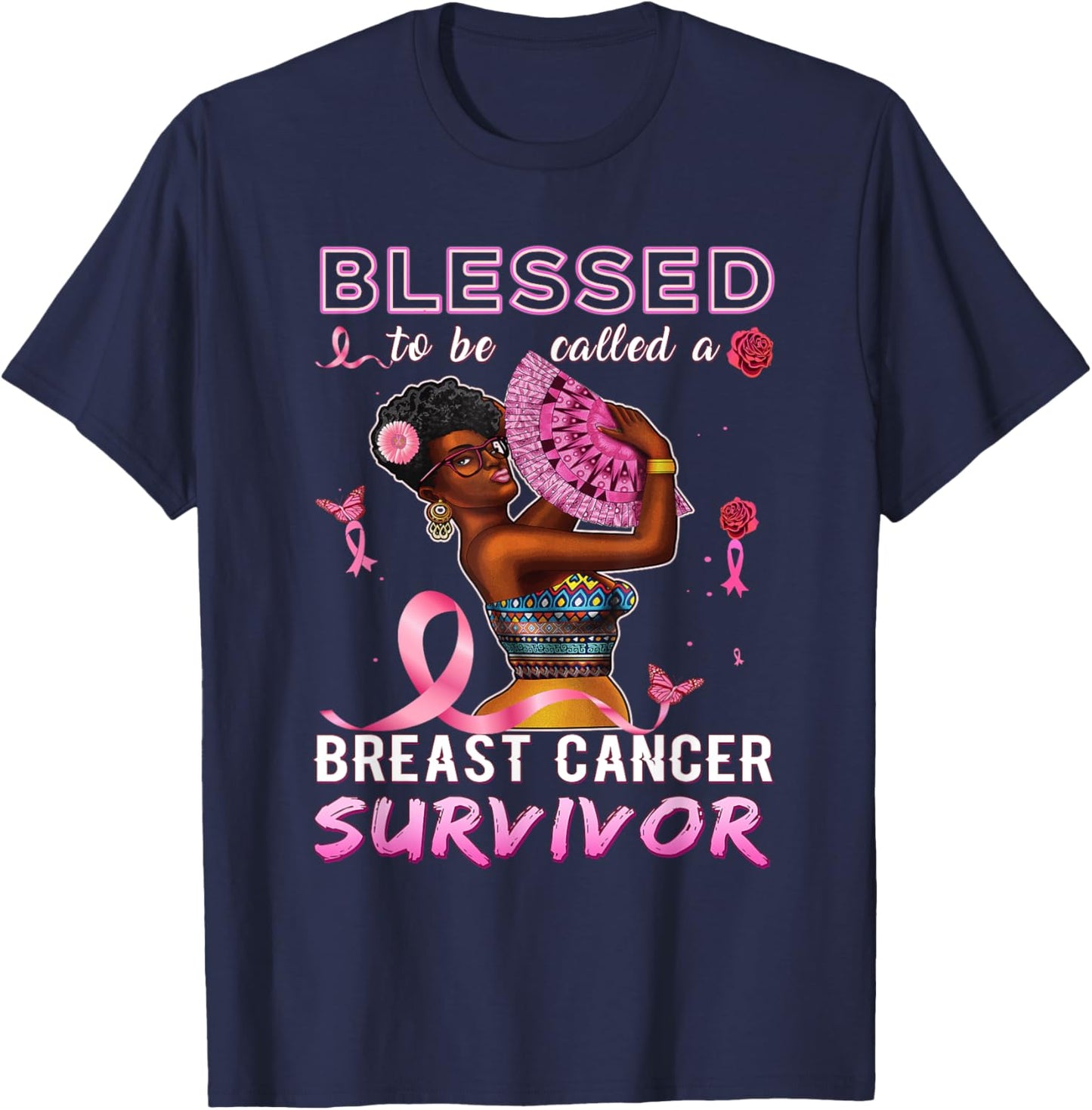 African American Breast Cancer Black Women Blessed Survivor T-Shirt - T-Shirt | Navy