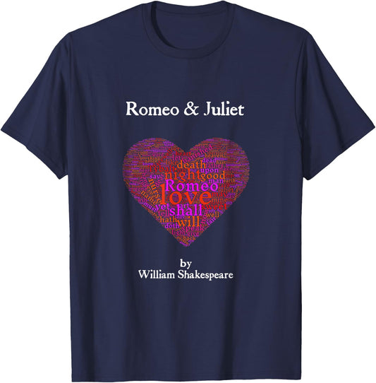 Shakespeare Romeo and Juliet Valentine Heart T-Shirt - T-Shirt | Navy