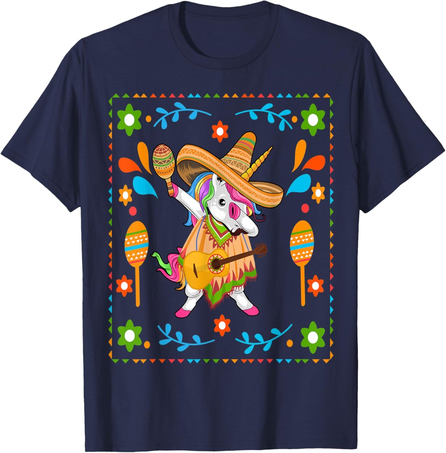 Dabbing Unicorn Poncho Cinco de Mayo Men Sombrero Funny Dab T-Shirt - T-Shirt | Navy