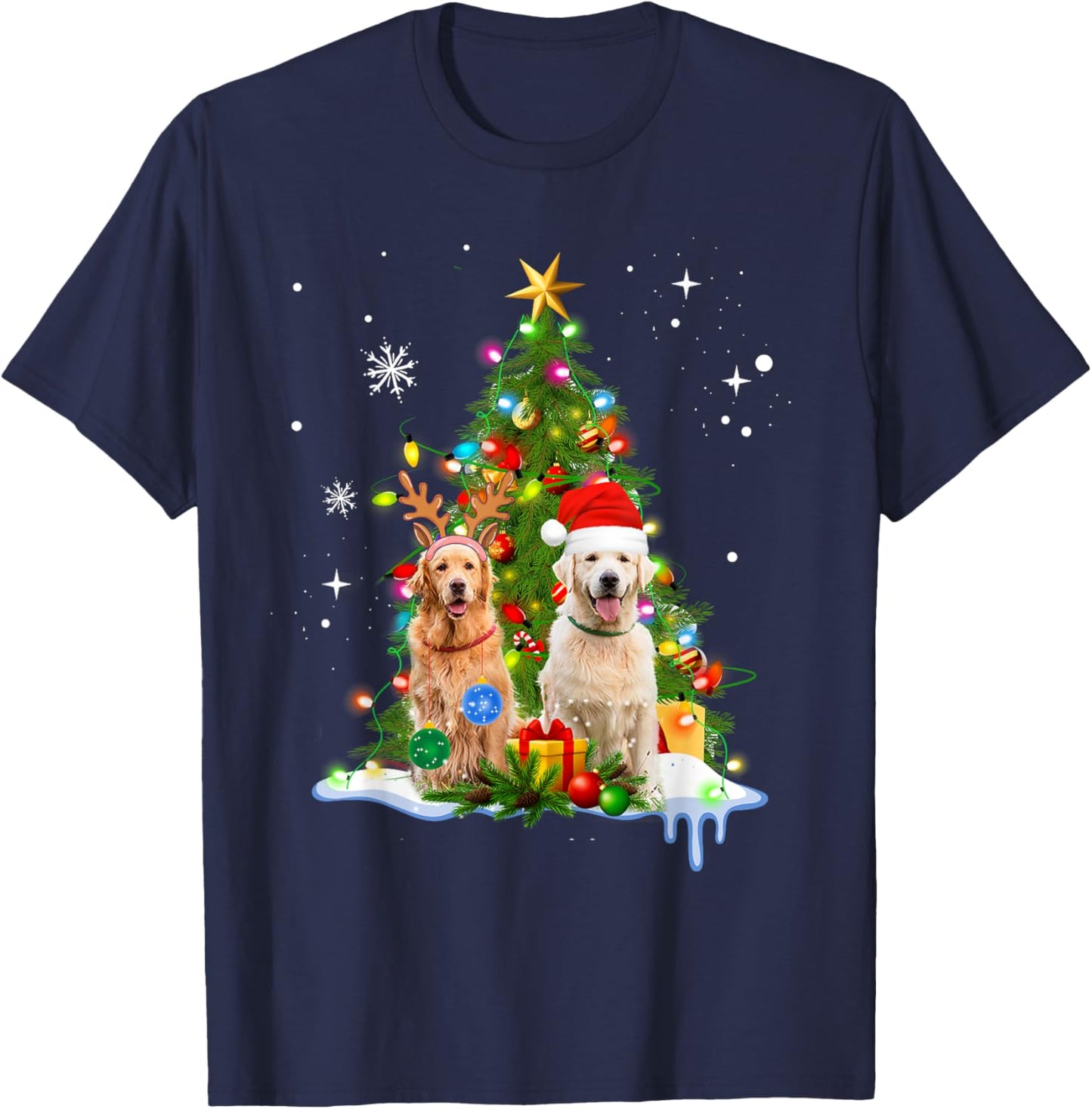 Cute Golden Retriever Christmas Tree T-Shirt - T-Shirt | Navy