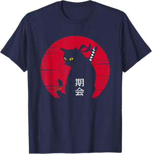 Japanese Black Cat Funny Men Meowy Cat Lovers Kitten T-Shirt - T-Shirt | Navy