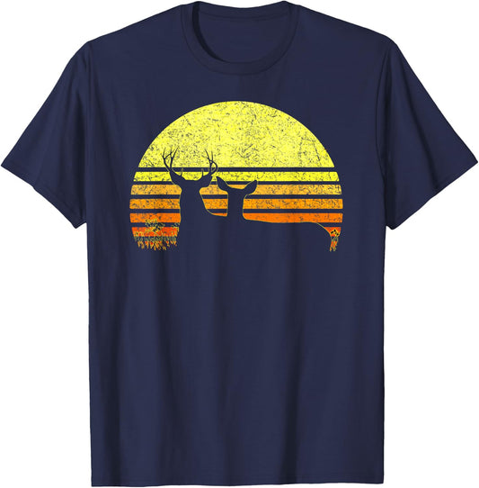 Buck Mule Deer Hunting Dad Vintage Retro Sun Bow Hunter Gift T-Shirt - T-Shirt | Navy