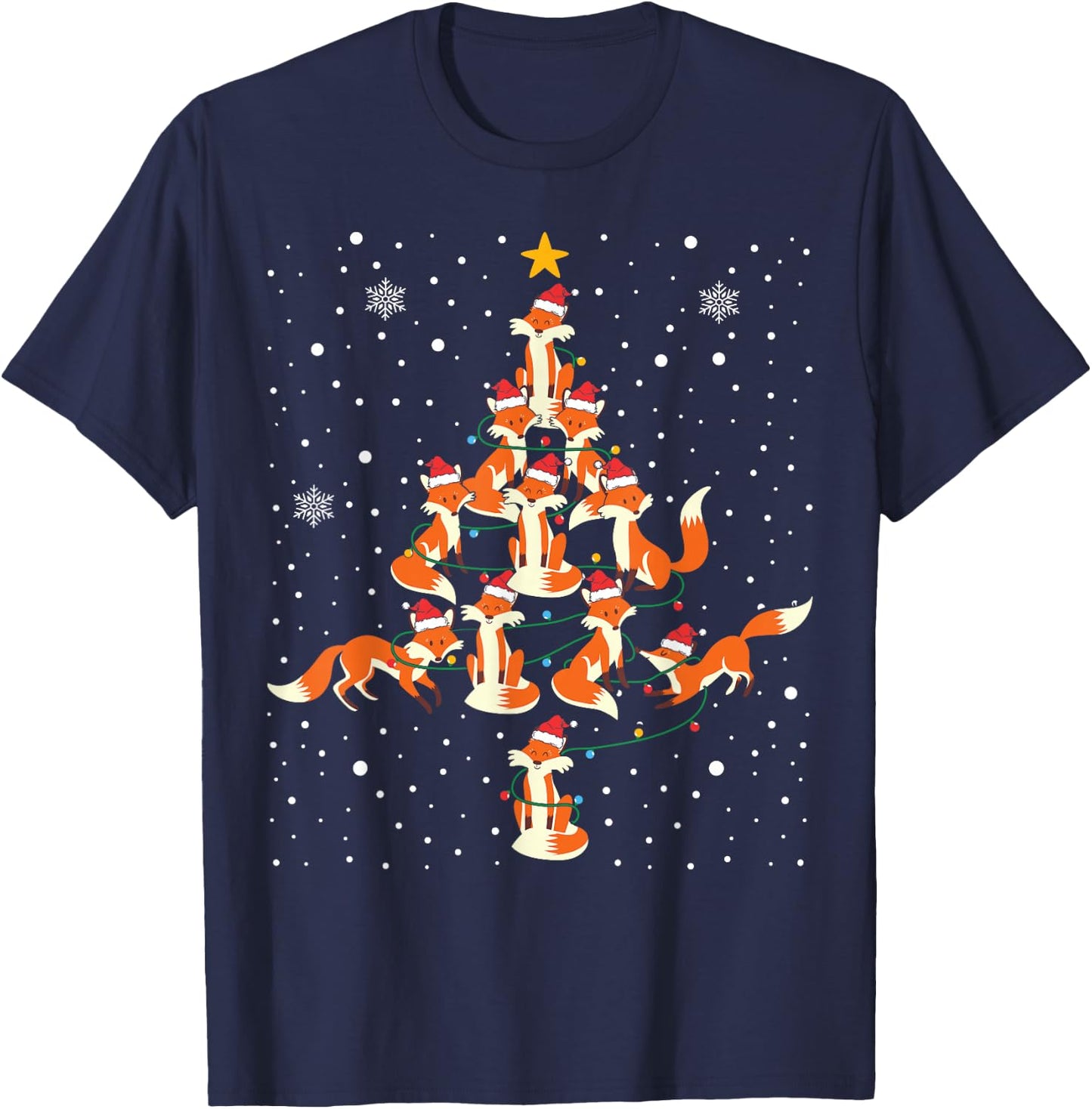 Foxes Christmas Tree Lights Fox Xmas Pajama T-Shirt - T-Shirt | Navy