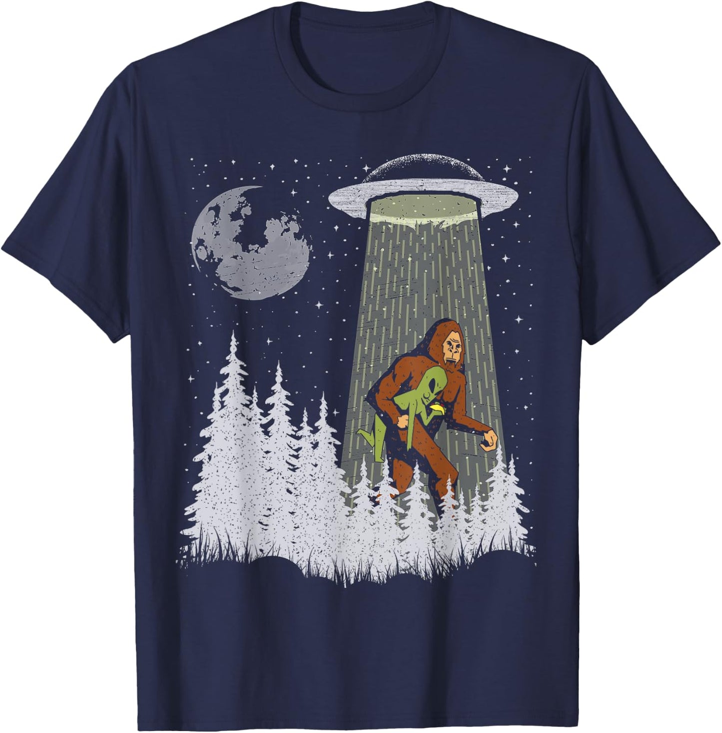 Funny Bigfoot Carrying Alien Eating Taco Cool Sasquatch Ufo T-Shirt - T-Shirt | Navy